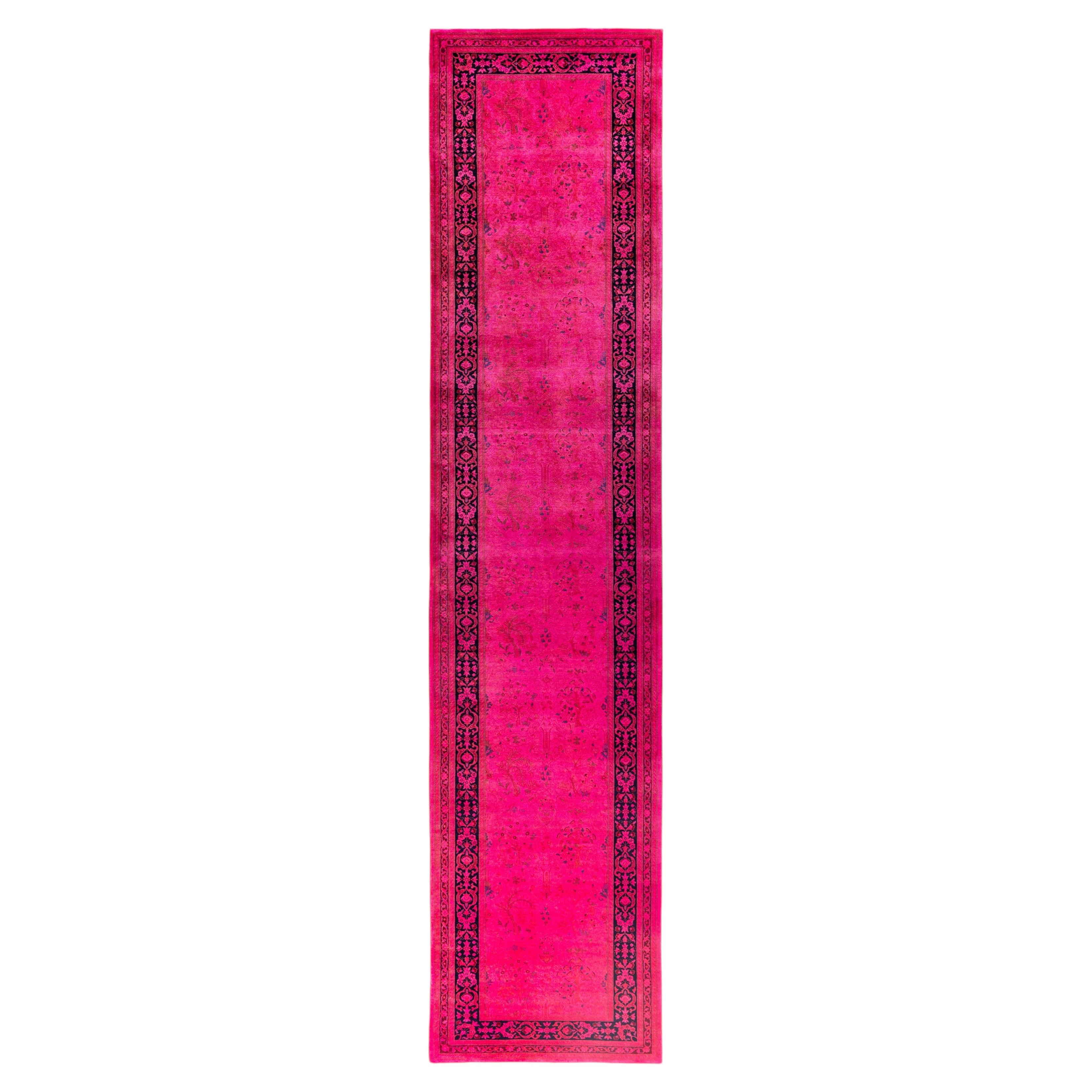 Overdyed Hand-Knotted Wool Modern-Contemporary Pink Runner 2' 7" x 11' 10" For Sale