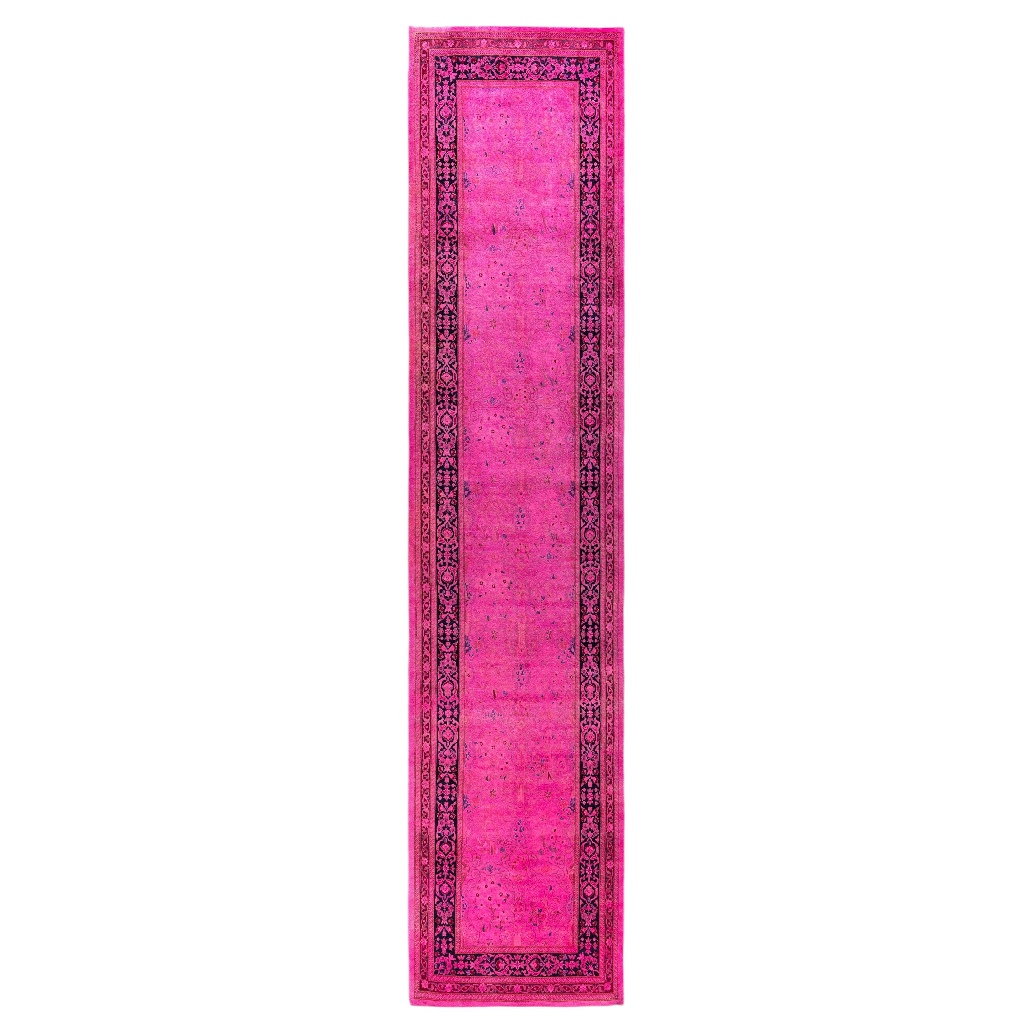 Overdyed Hand-Knotted Wool Modern-Contemporary Pink Runner 2' 7" x 11' 10"