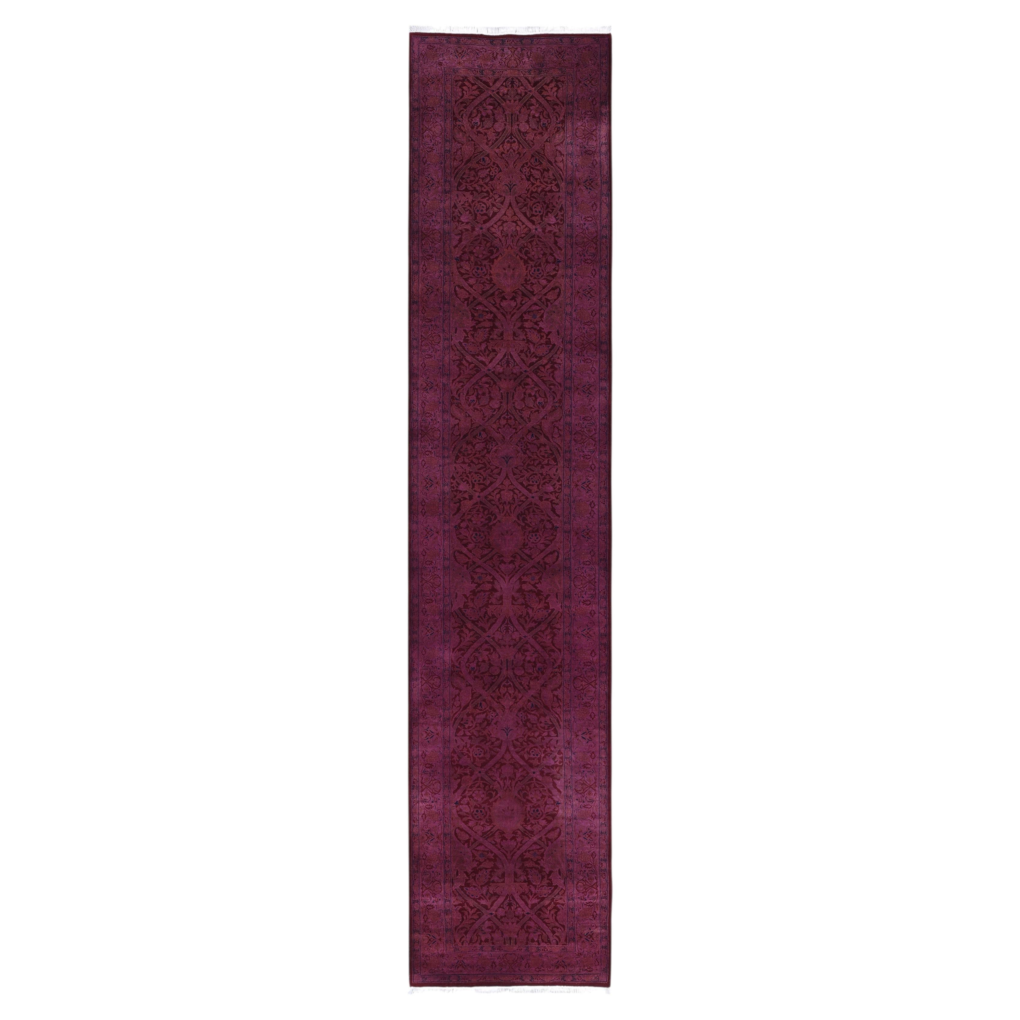 Overdyed Hand-Knotted Wool Modern-Contemporary Pink Runner 2' 7" x 12' 6"