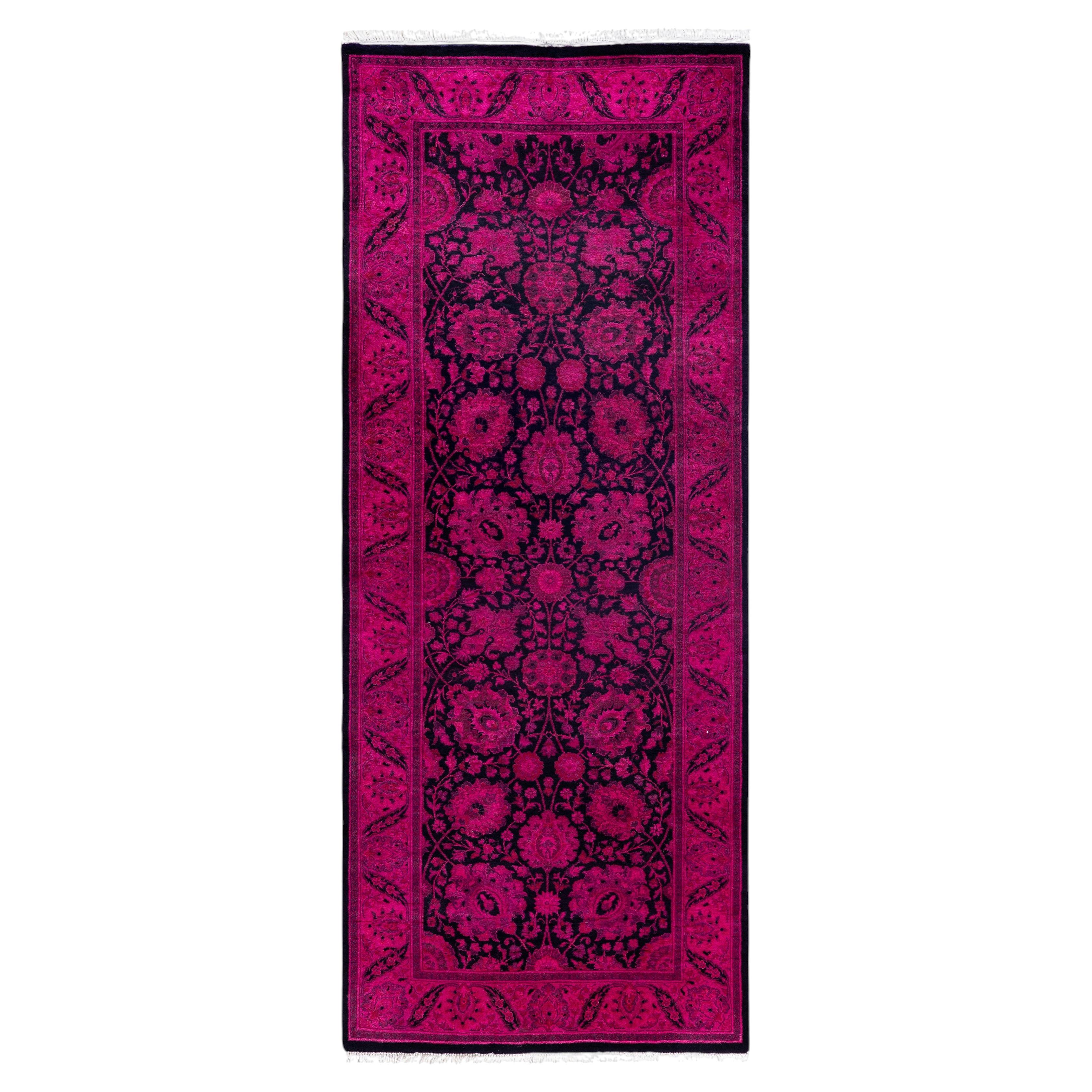Overdyed Hand-Knotted Wool Modern-Contemporary Pink Runner 2' 7" x 6' 5"