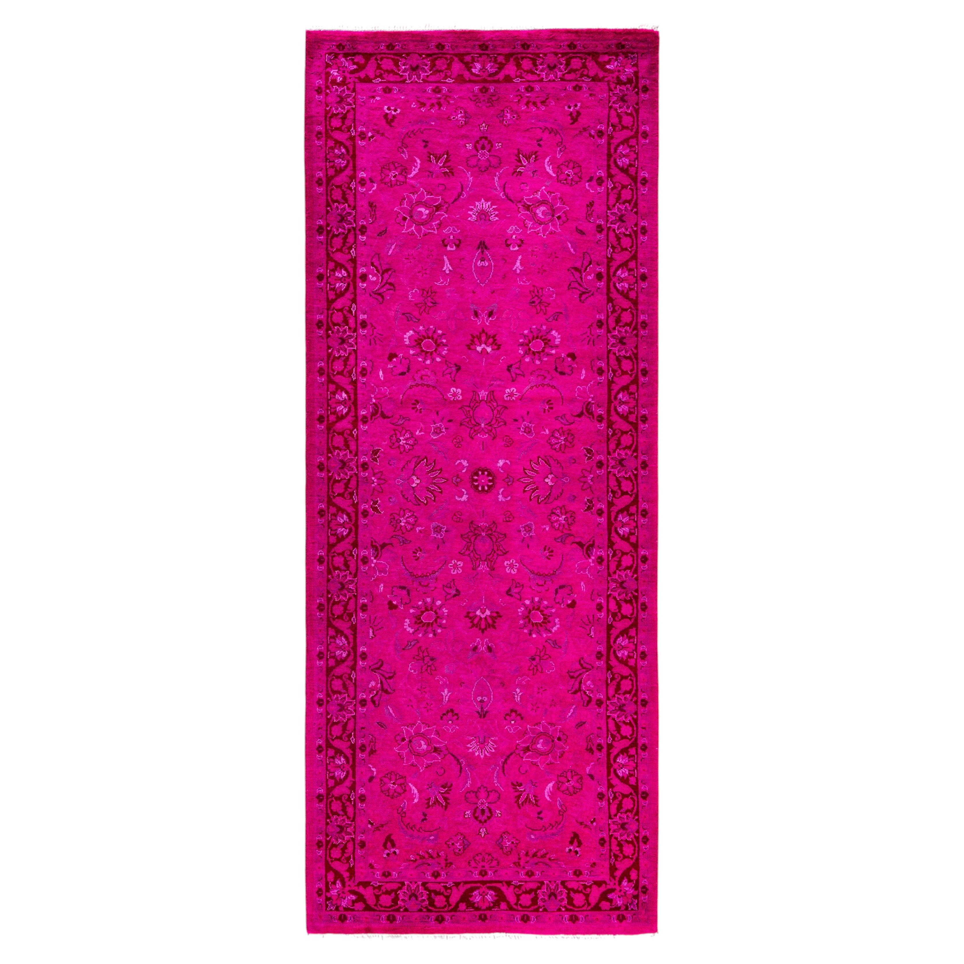 Overdyed Hand-Knotted Wool Modern-Contemporary Pink Runner 2' 7" x 7' 2"