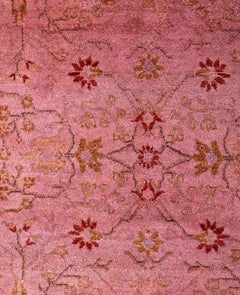 Overdyed Laine nouée à la main Runner rose moderne-contemporain 2' 7" x 8' 6"