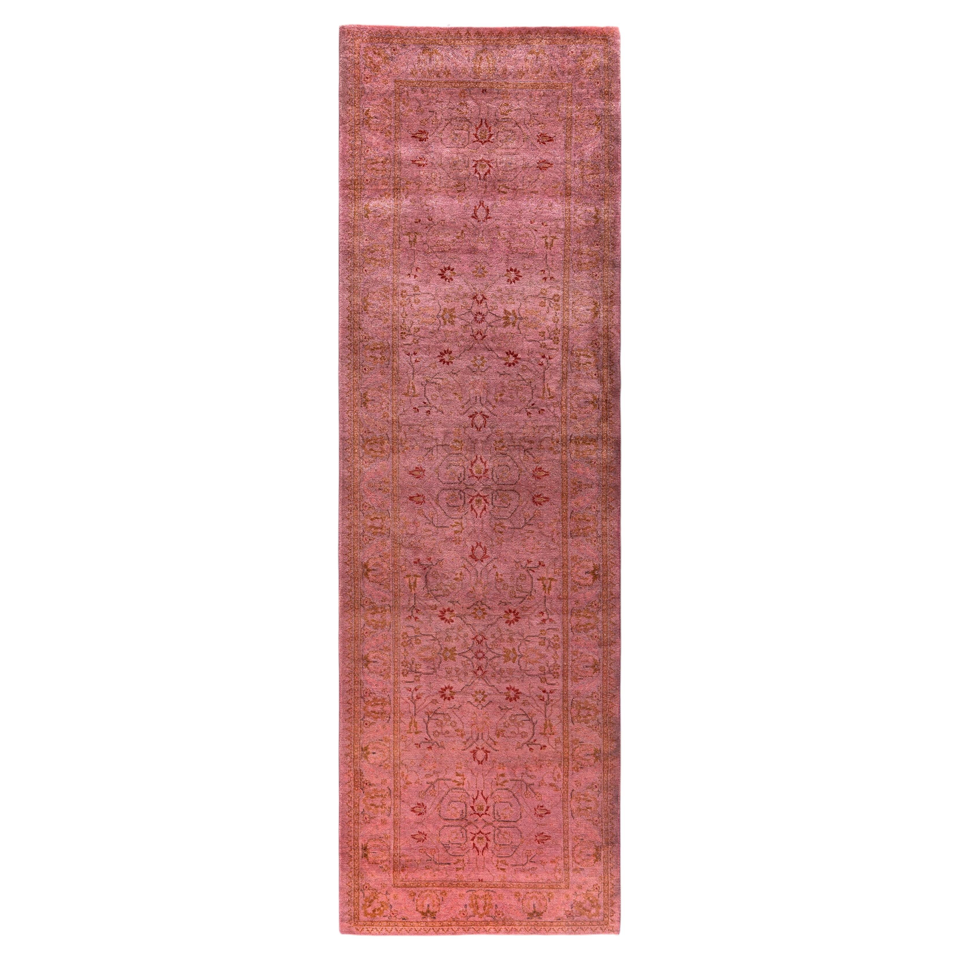 Overdyed Hand-Knotted Wool Modern-Contemporary Pink Runner 2' 7" x 8' 6"