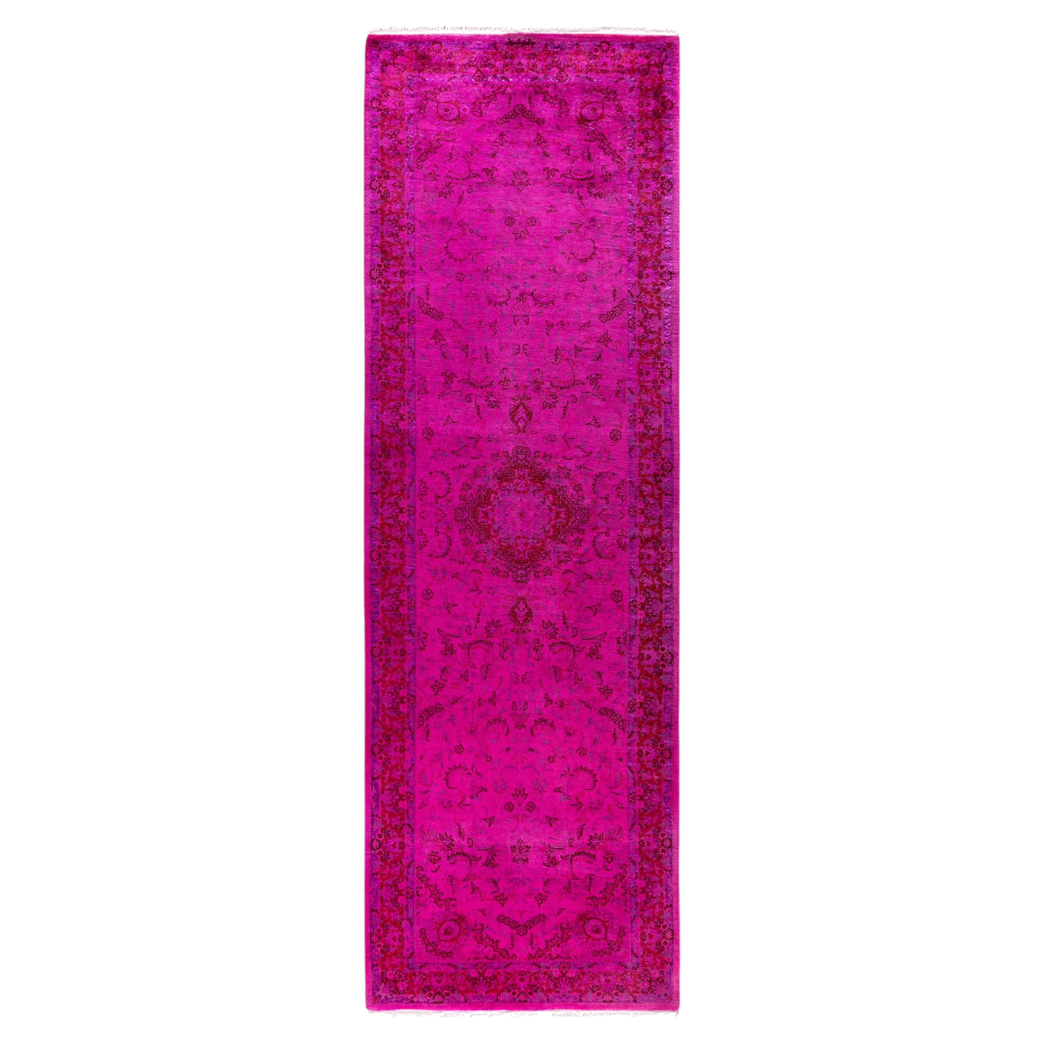 Overdyed Hand-Knotted Wool Modern-Contemporary Pink Runner 2' 8" x 8' 5"