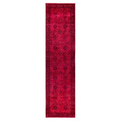 Overdyed handgeknüpfte Wolle Modern-Zeitgenössisch Rosa Läufer 3' 0" x 11' 10"