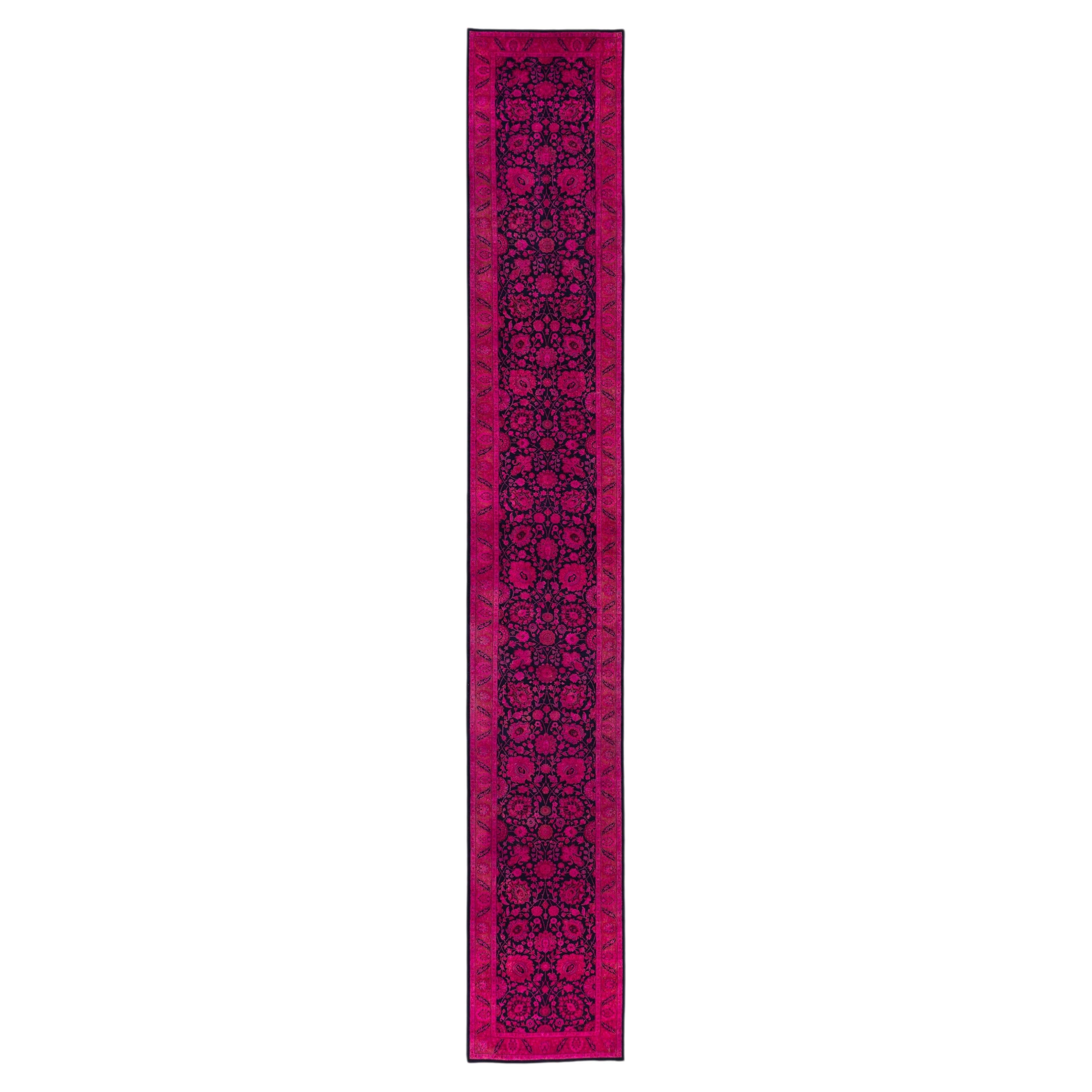 Overdyed Hand-Knotted Wool Modern-Contemporary Pink Runner 3' 0" x 20' 8"