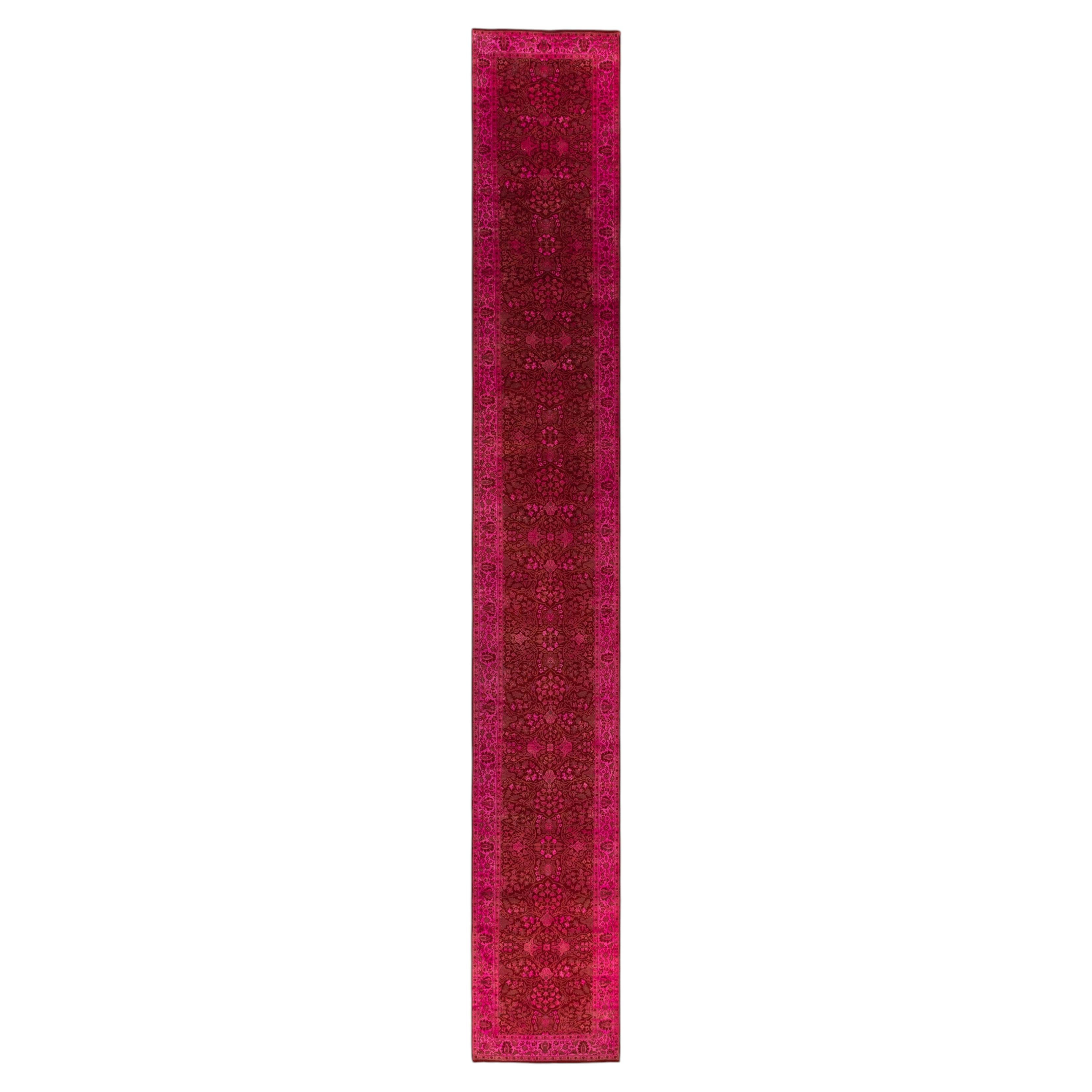 Overdyed Hand-Knotted Wool Modern-Contemporary Pink Runner 3' 0" x 22' 4"
