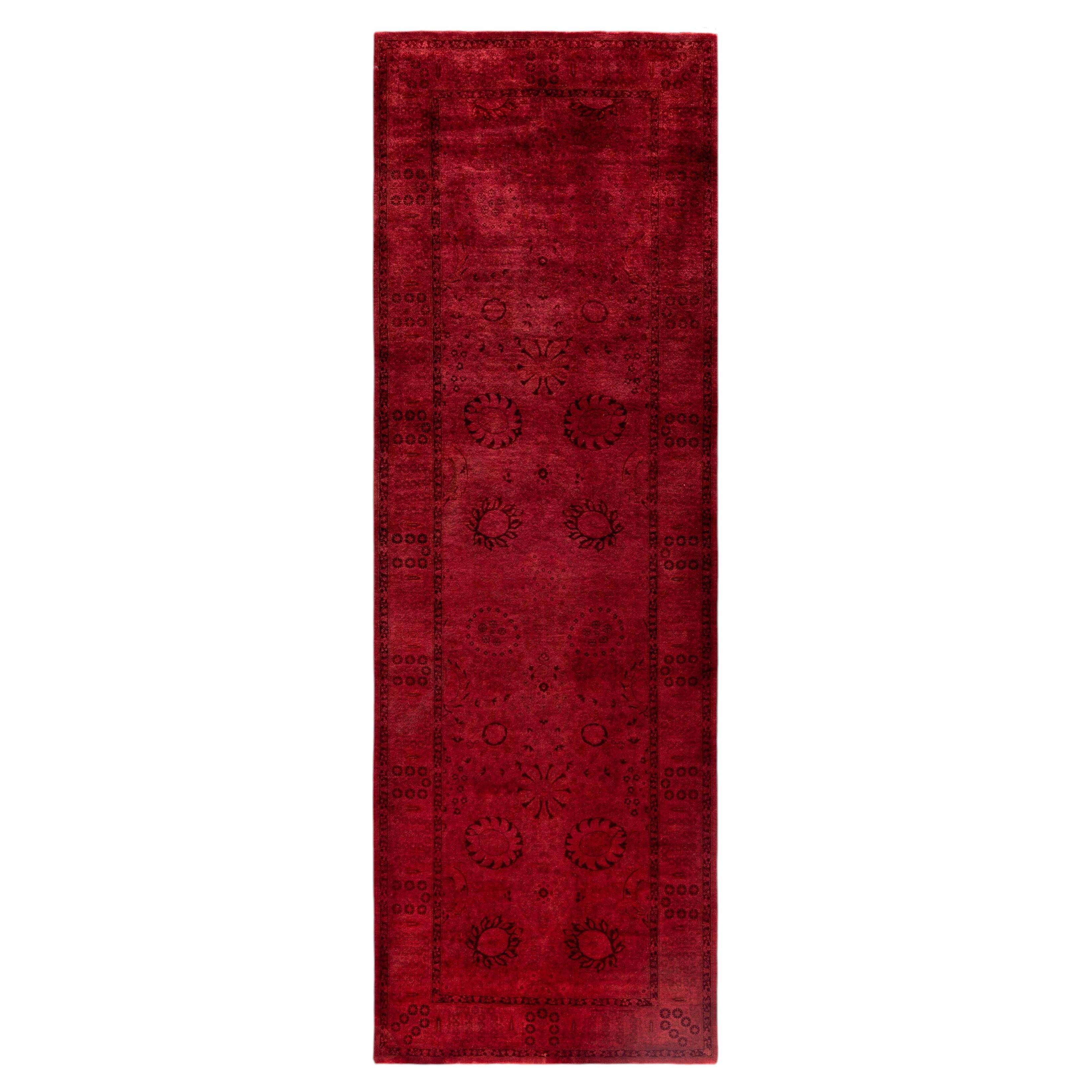 Overdyed Hand-Knotted Wool Modern-Contemporary Pink Runner 3' 0" x 9' 4"
