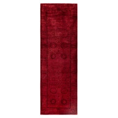 Overdyed Laine nouée à la main Runner rose moderne-contemporain 3' 0" x 9' 4"