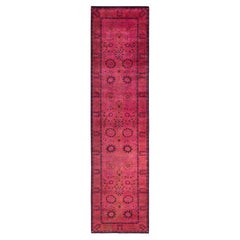 Overdyed handgeknüpfte Wolle Modern-Zeitgenössisch Rosa Läufer 3' 1" x 12' 7"