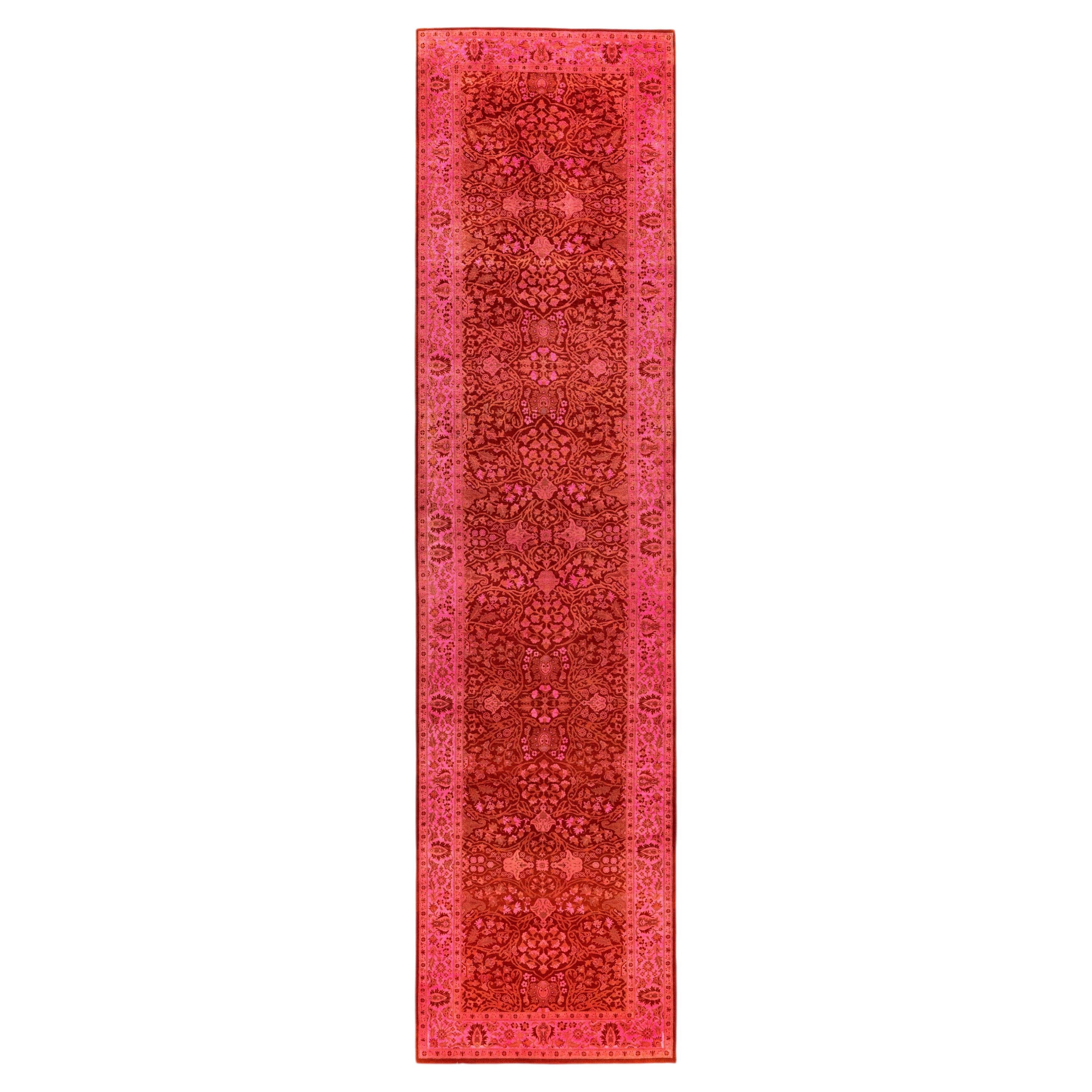 Overdyed Hand-Knotted Wool Modern-Contemporary Pink Runner 3' 1" x 12' 9" For Sale