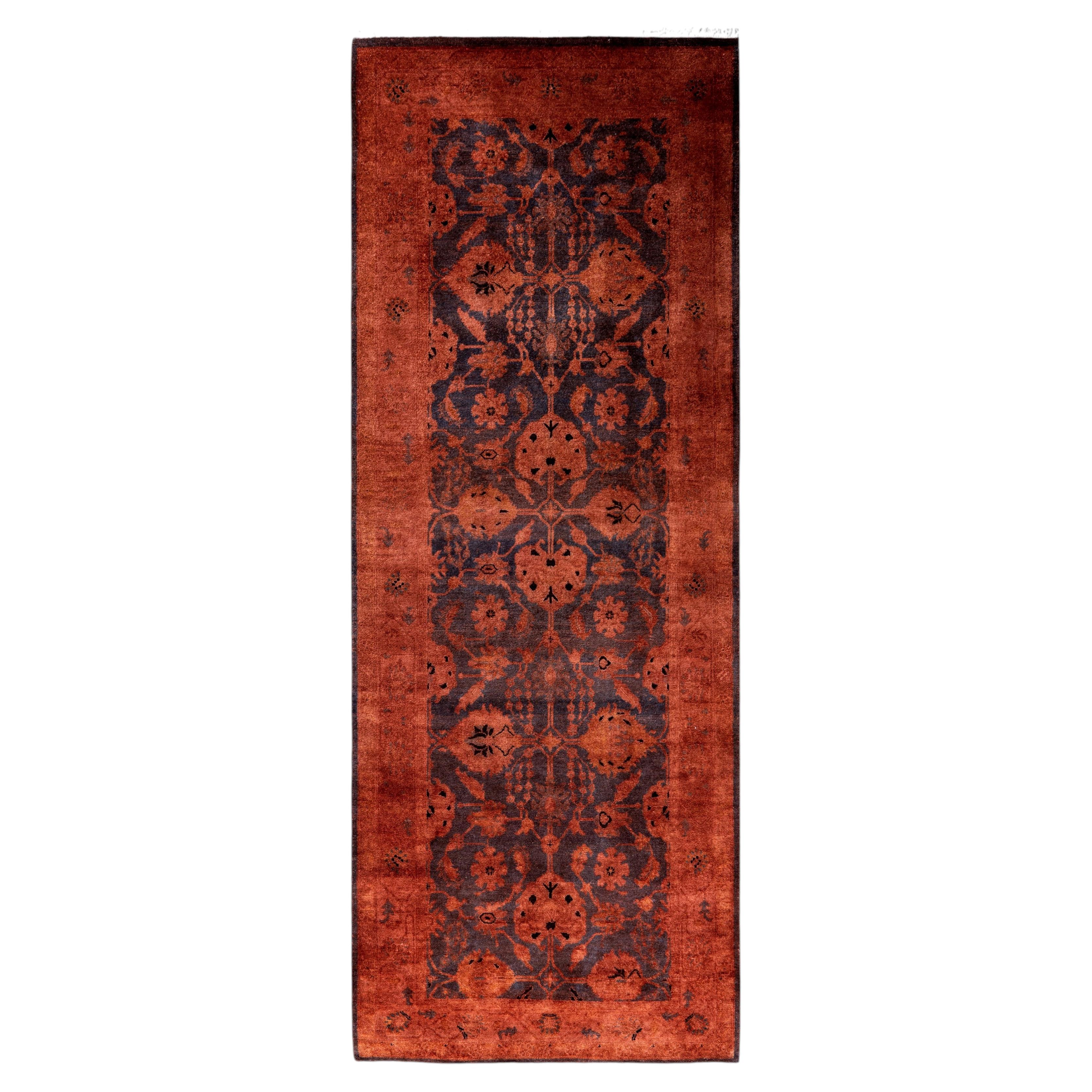 Overdyed Hand-Knotted Wool Modern-Contemporary Pink Runner 3' 1" x 7' 11"