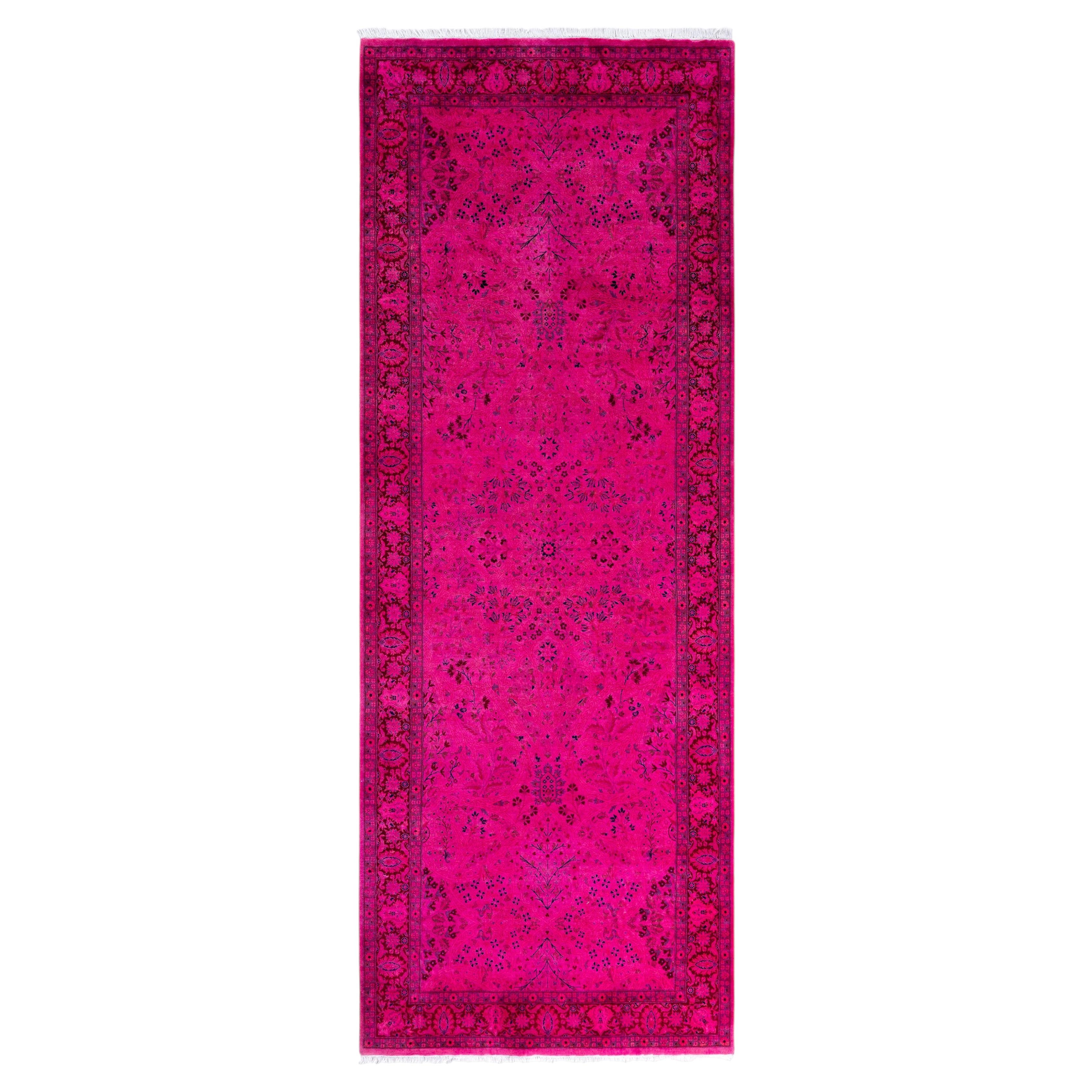Overdyed Hand-Knotted Wool Modern-Contemporary Pink Runner 3' 10" x 10' 3"