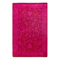 Overdyed Hand-Knotted Wool Modern-Contemporary Pink Runner 3' 2" x 4' 10"
