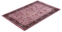 Alfombra de lana anudada a mano teñida de color morado moderno-contemporáneo 2' 8" x 4' 1" (1,80 x 1,80 cm)