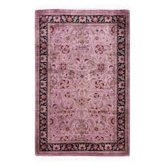 Alfombra de lana anudada a mano teñida de color morado moderno-contemporáneo 2' 8" x 4' 1" (1,80 x 1,80 cm)