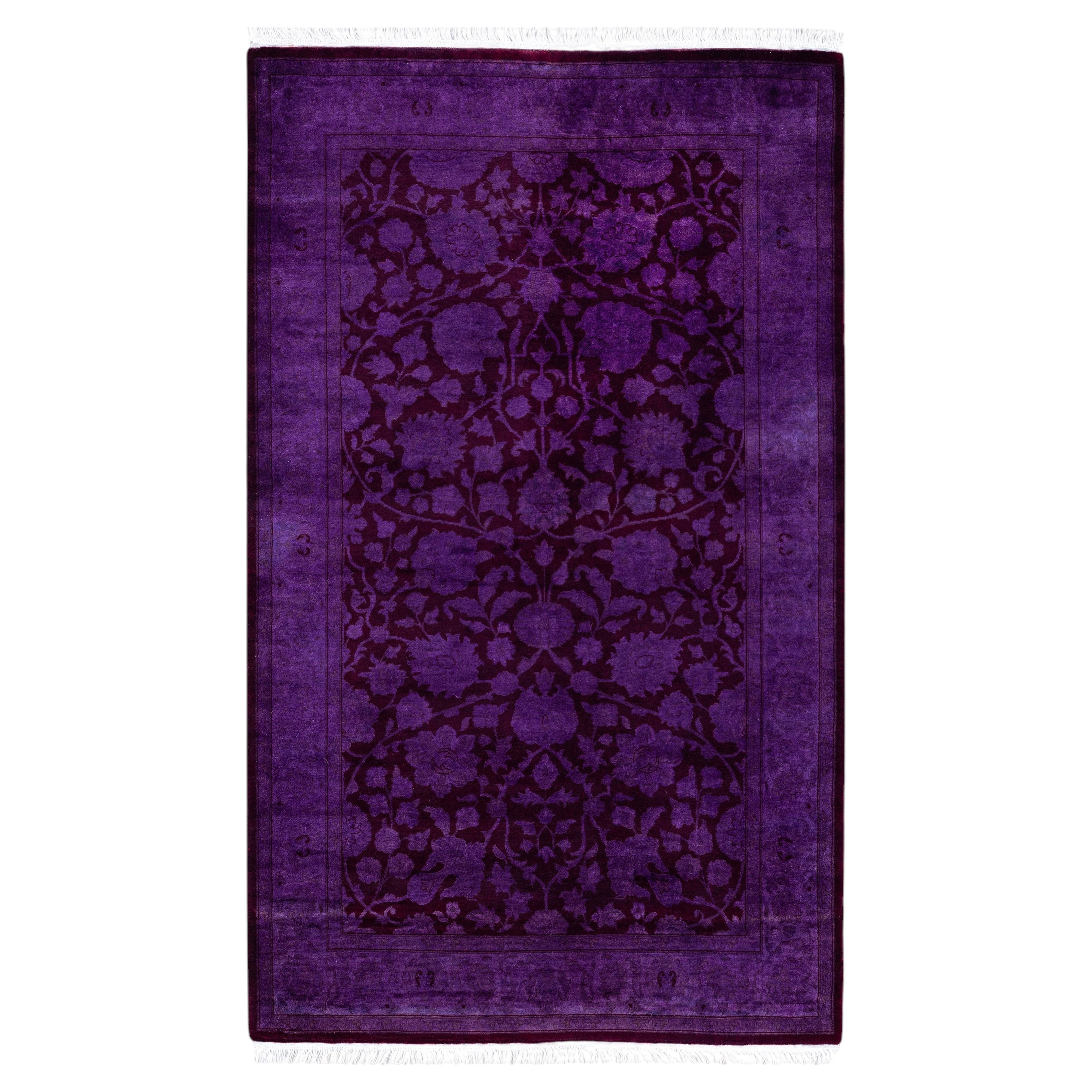Overdyed Hand-Knotted Wool Modern-Contemporary Purple Area Rug 3' 2" x 5' 3"