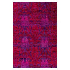 Overdyed Hand-Knotted Wool Modern-Contemporary Purple Area Rug 4' 0" x 5' 10"