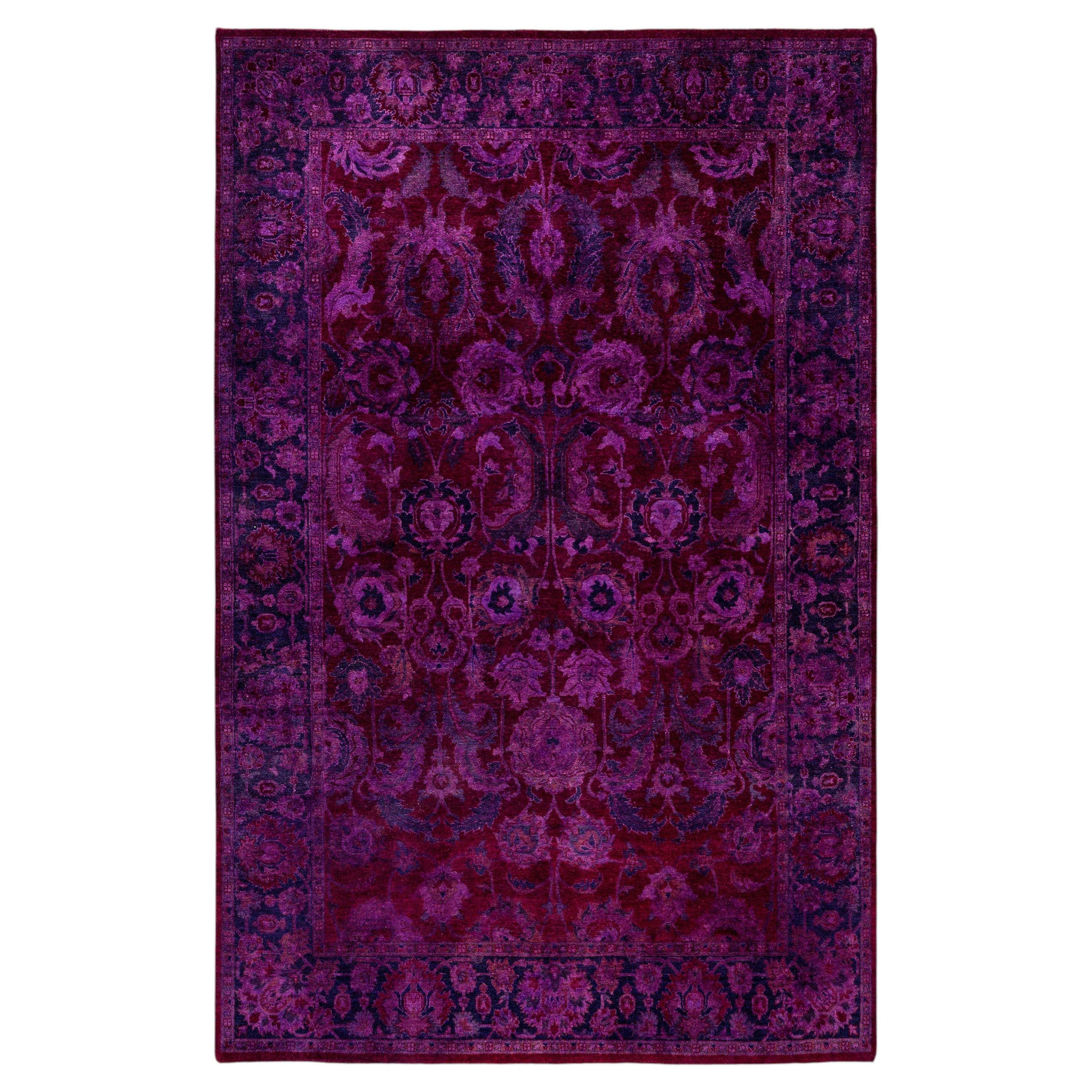 Overdyed Hand-Knotted Wool Modern-Contemporary Purple Area Rug 4' 2" x 6' 4"