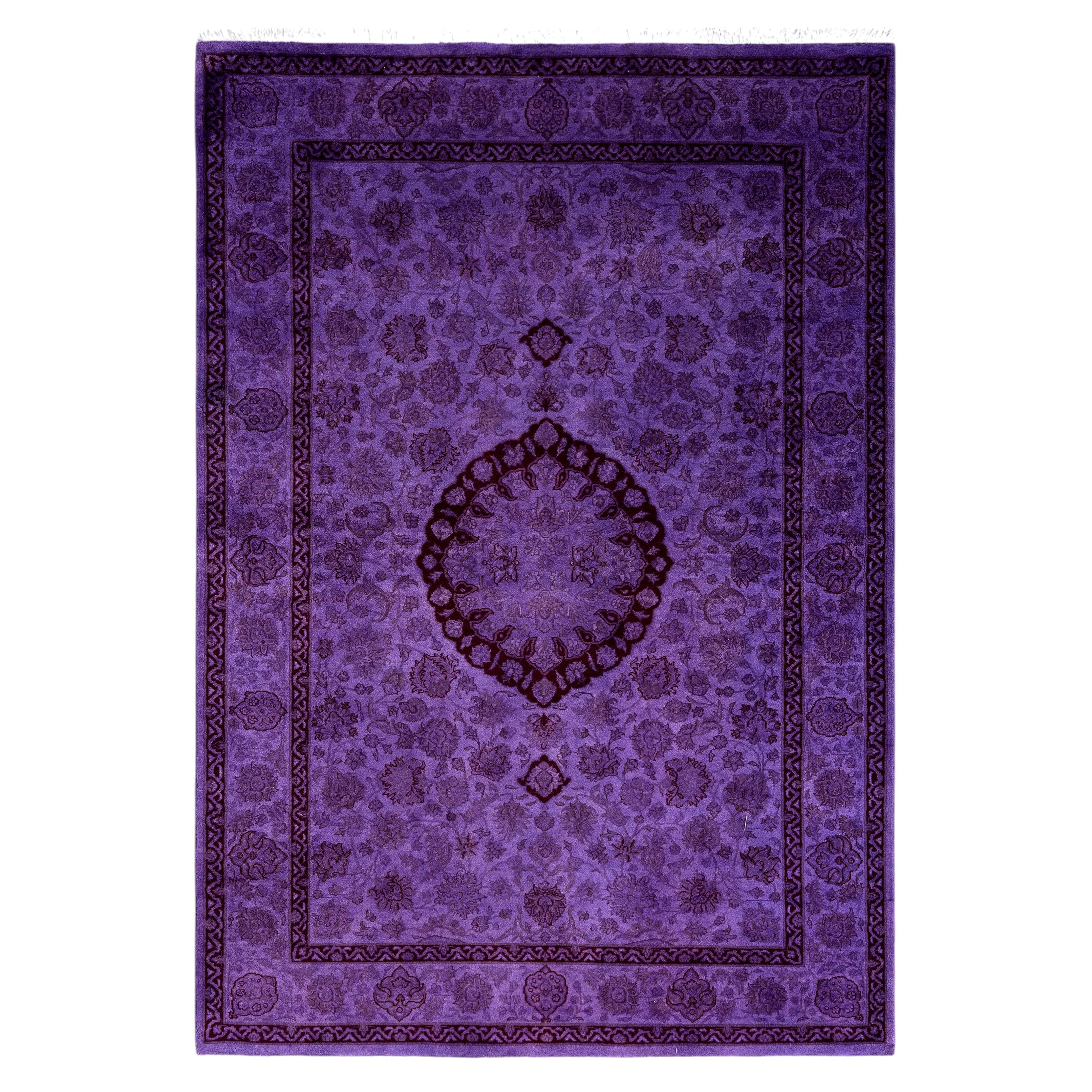 Overdyed Hand-Knotted Wool Modern-Contemporary Purple Area Rug 4' 7" x 6' 7" For Sale