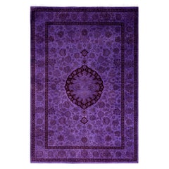 Overdyed Hand-Knotted Wool Modern-Contemporary Purple Area Rug 4' 7" x 6' 7"