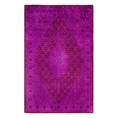 Overdyed Hand-Knotted Wool Modern-Contemporary Purple Area Rug 4' 7" x 7' 1"