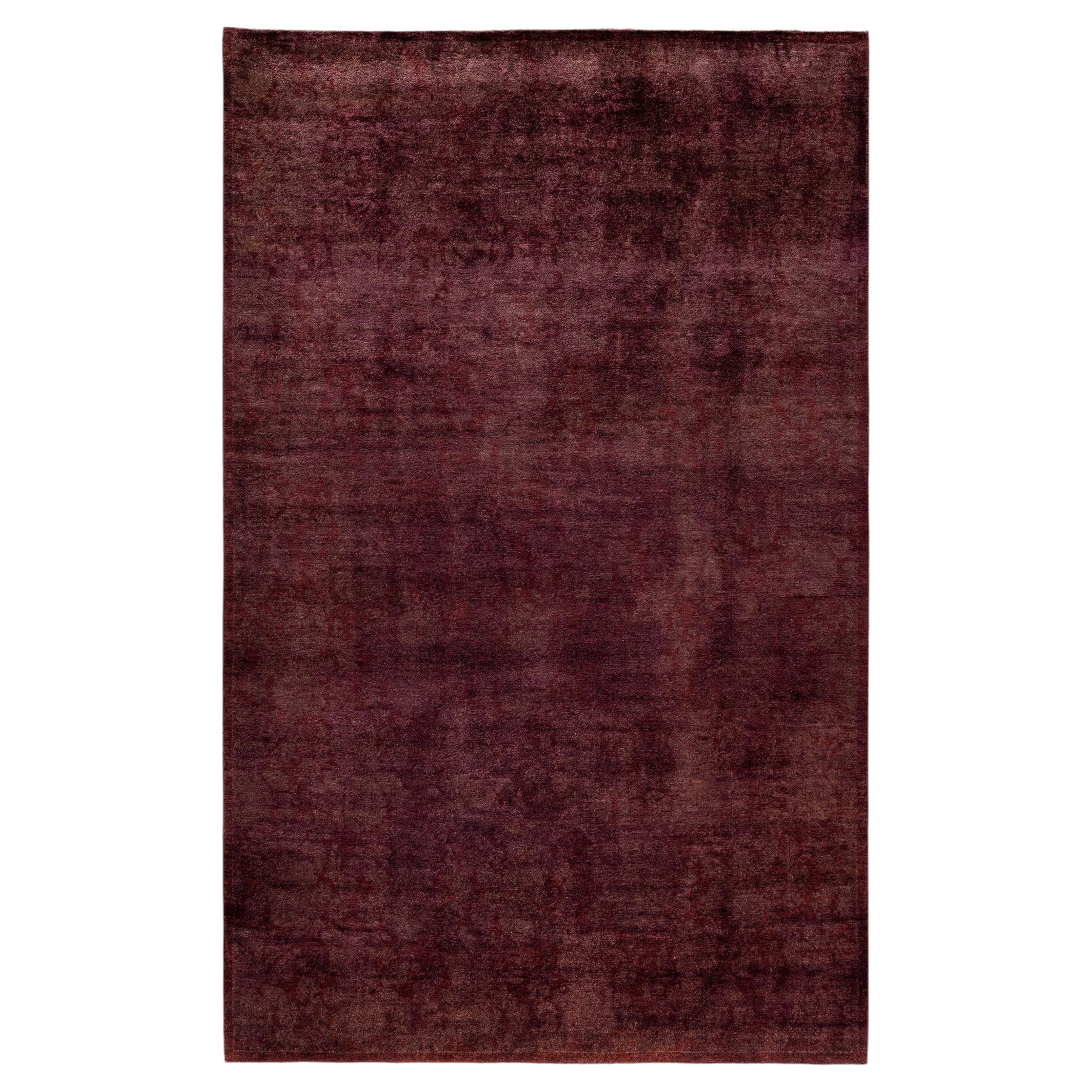 Overdyed Hand-Knotted Wool Modern-Contemporary Purple Area Rug 4' 7" x 7' 1"