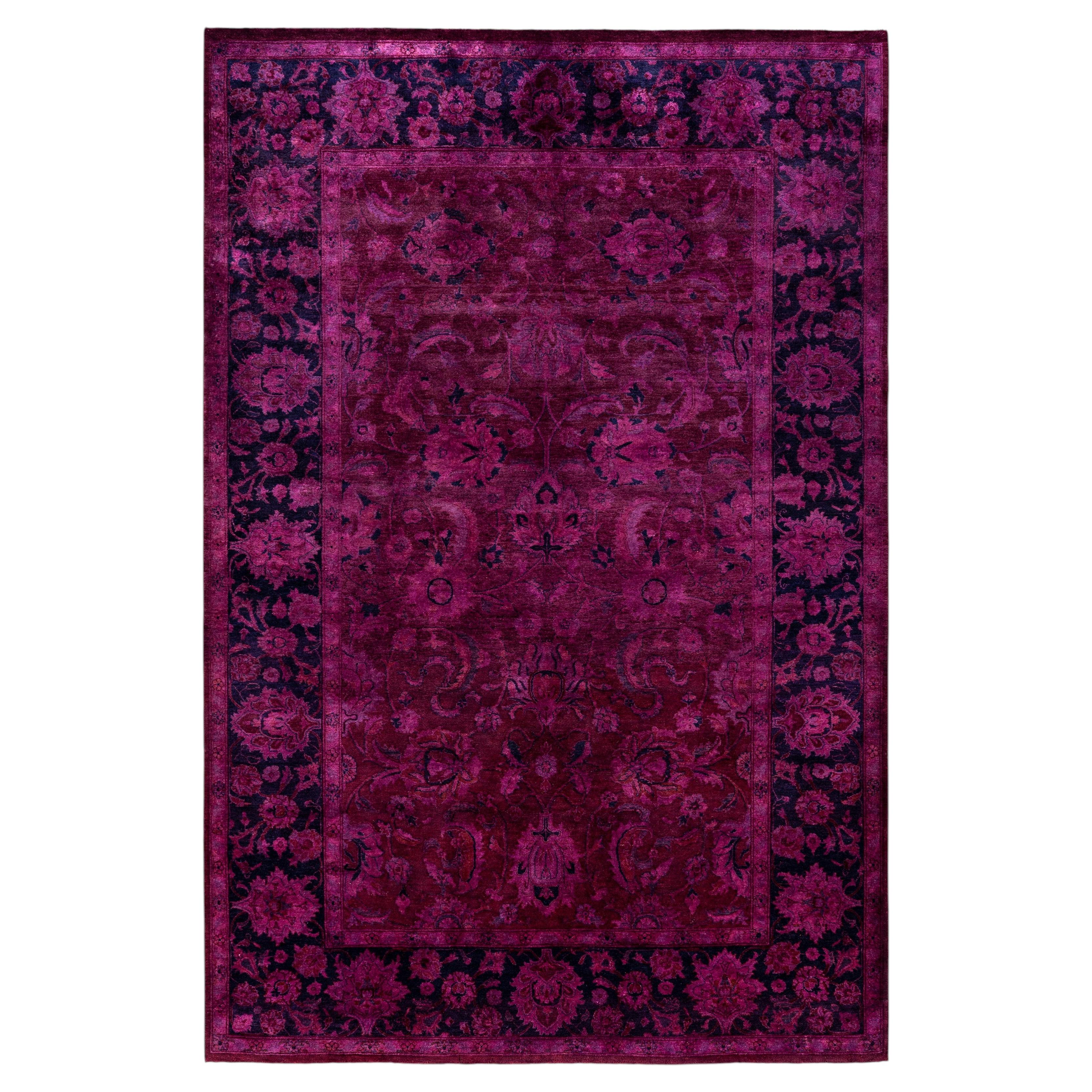 Overdyed Hand-Knotted Wool Modern-Contemporary Purple Area Rug 4' 7" x 7' 2"