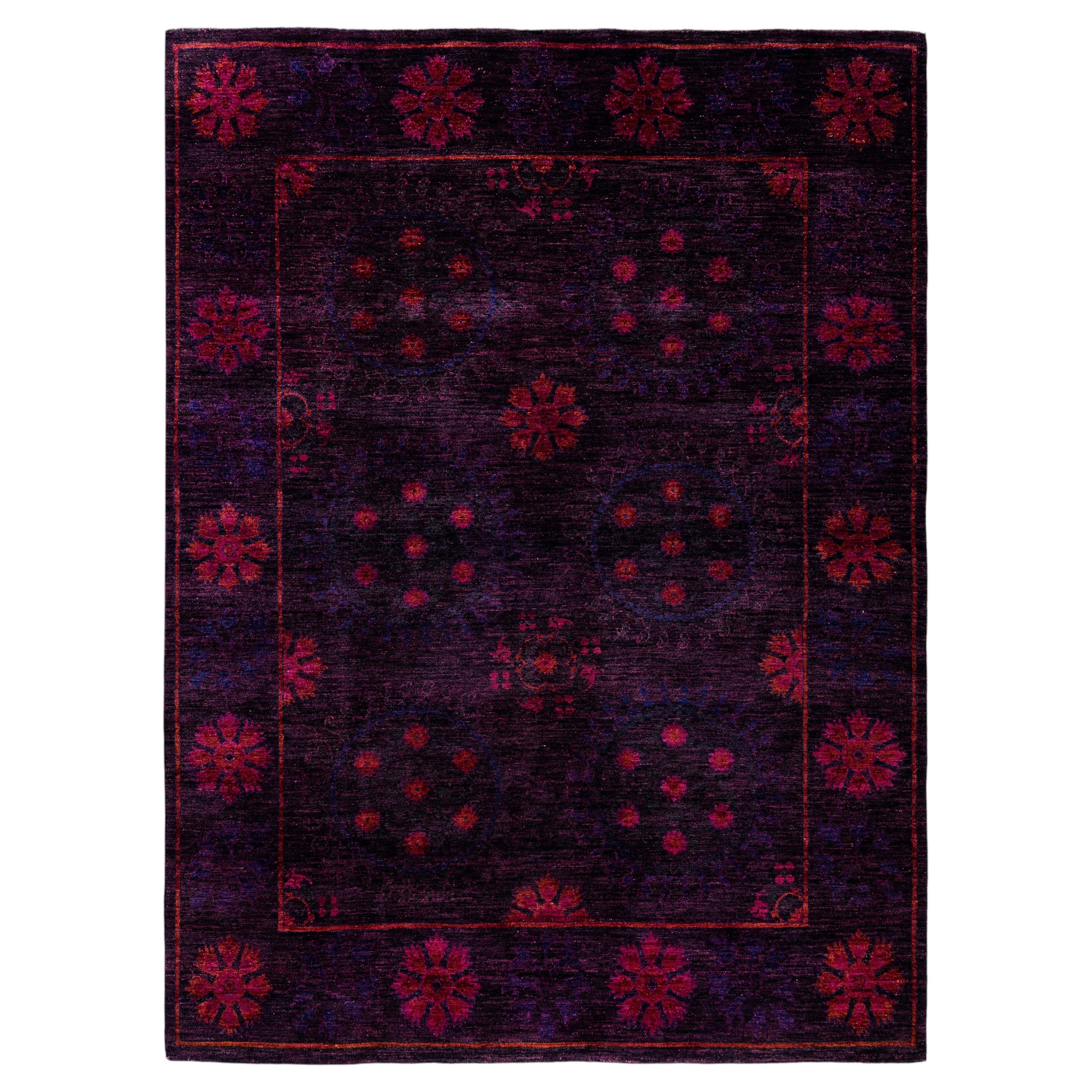 Overdyed Hand-Knotted Wool Modern-Contemporary Purple Area Rug 6' 2" x 8' 3"