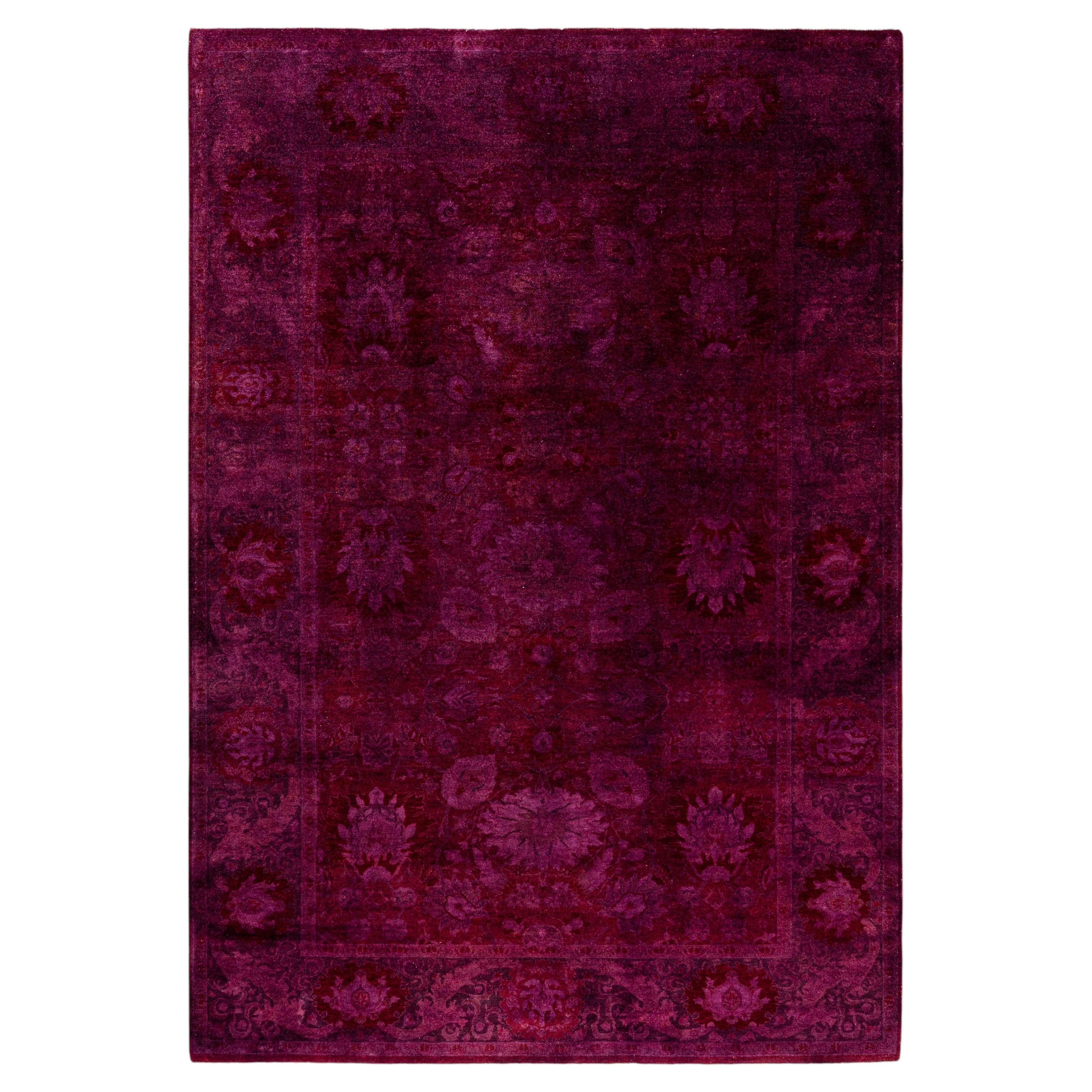 Overdyed Hand-Knotted Wool Modern-Contemporary Purple Area Rug 6' 2" x 8' 9"