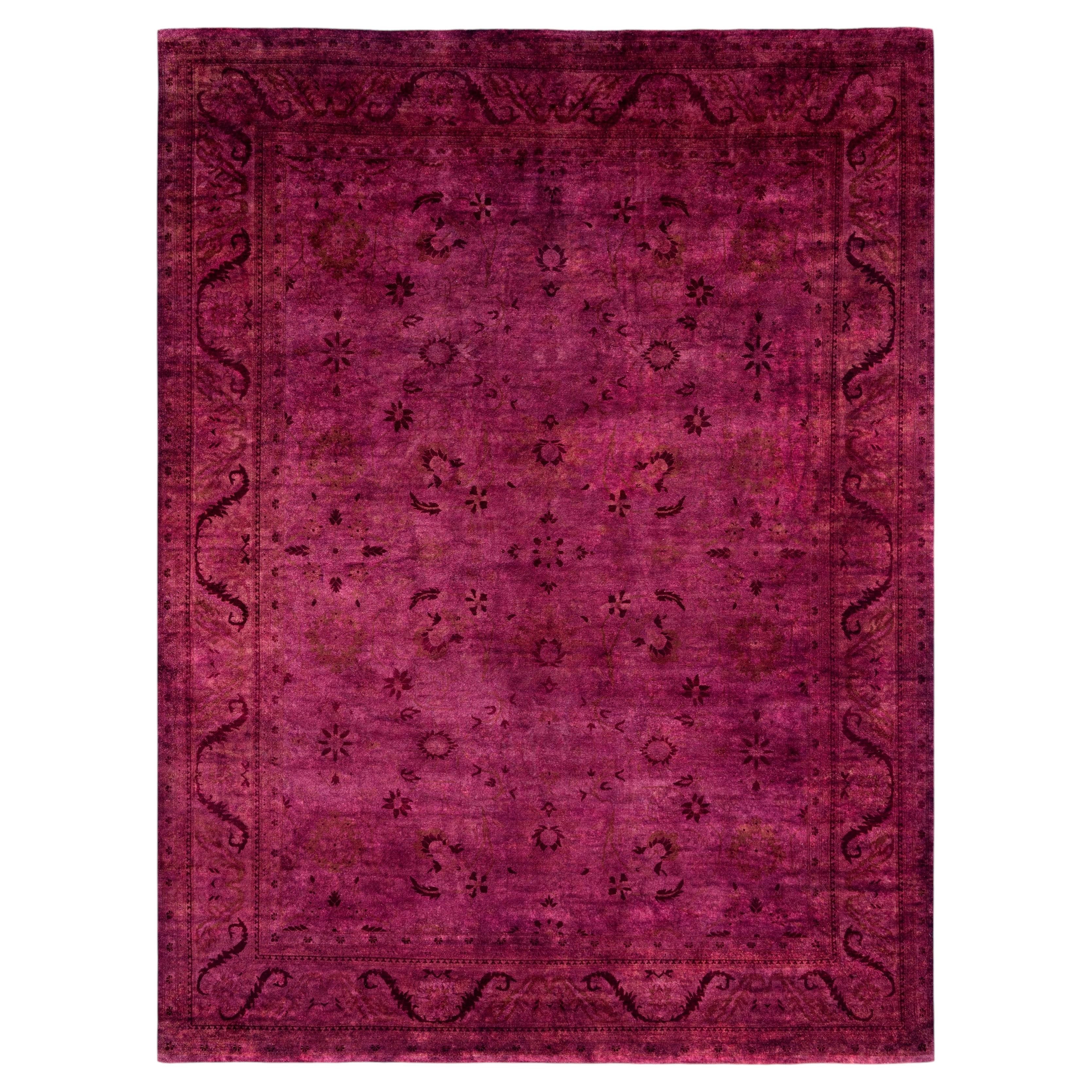 Overdyed Hand-Knotted Wool Modern-Contemporary Purple Area Rug 8' 10" x 11' 10"