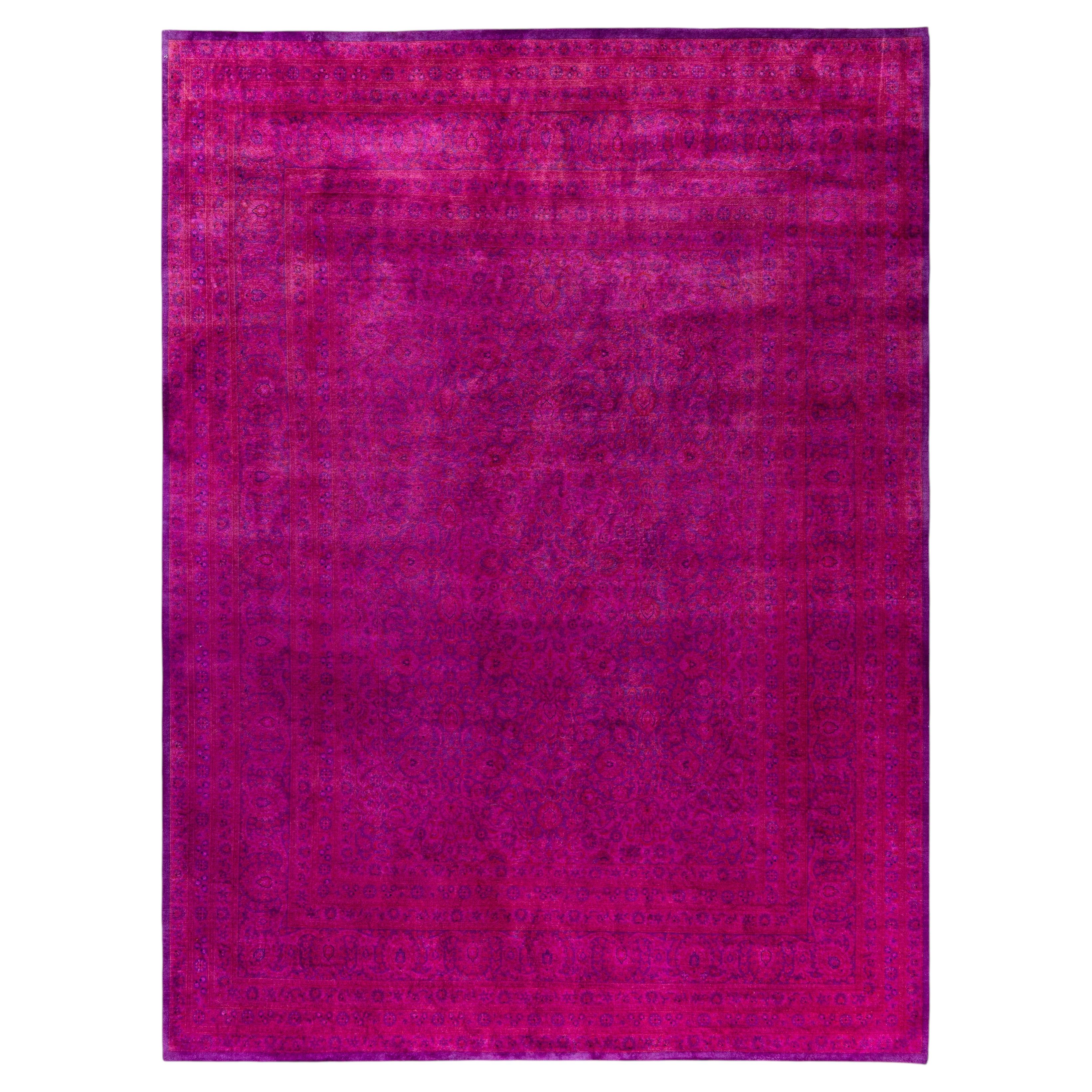 Overdyed Hand-Knotted Wool Modern-Contemporary Purple Area Rug 8' 2" x 11' 2" For Sale