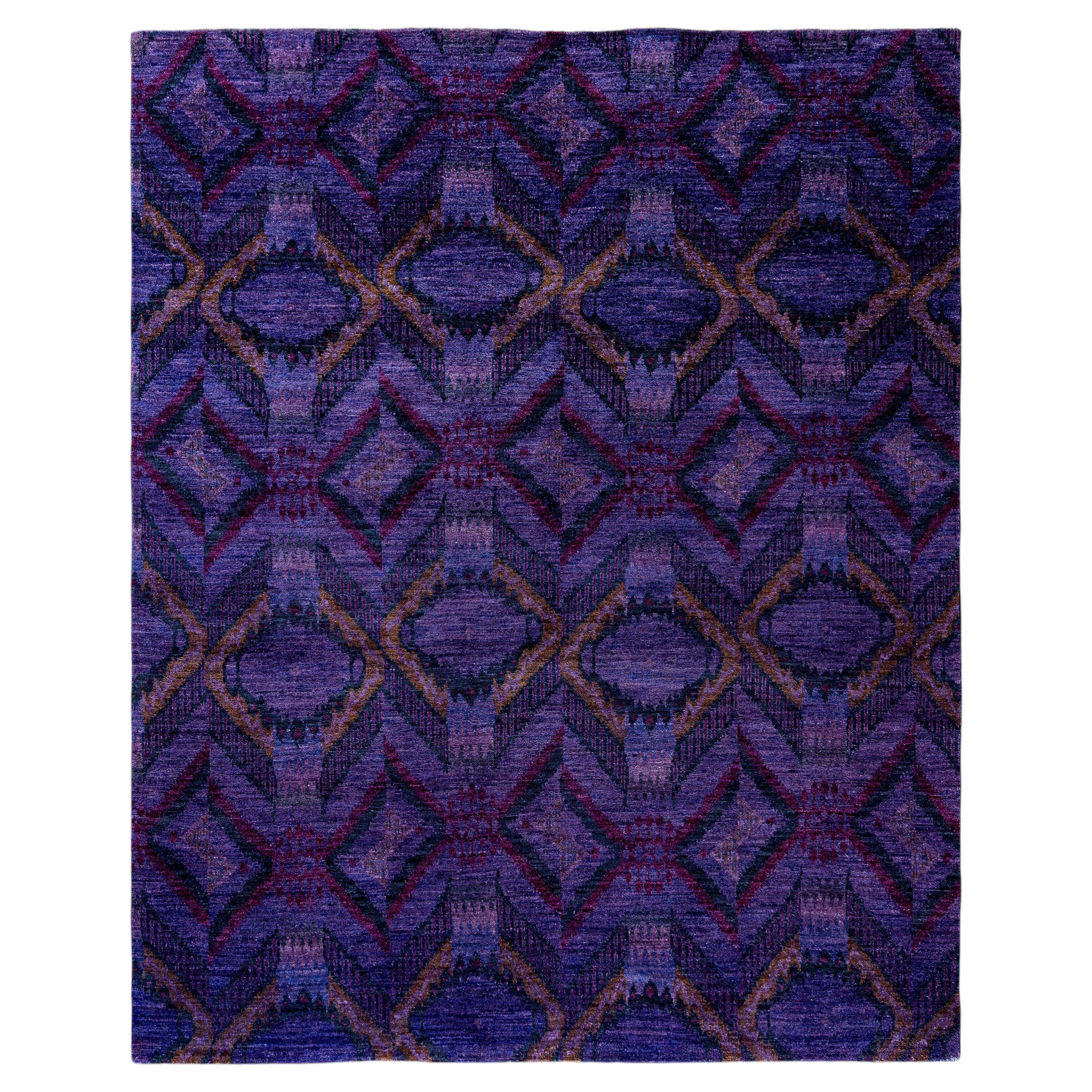 Overdyed Hand-Knotted Wool Modern-Contemporary Purple Area Rug 8' 3" x 10' 1"