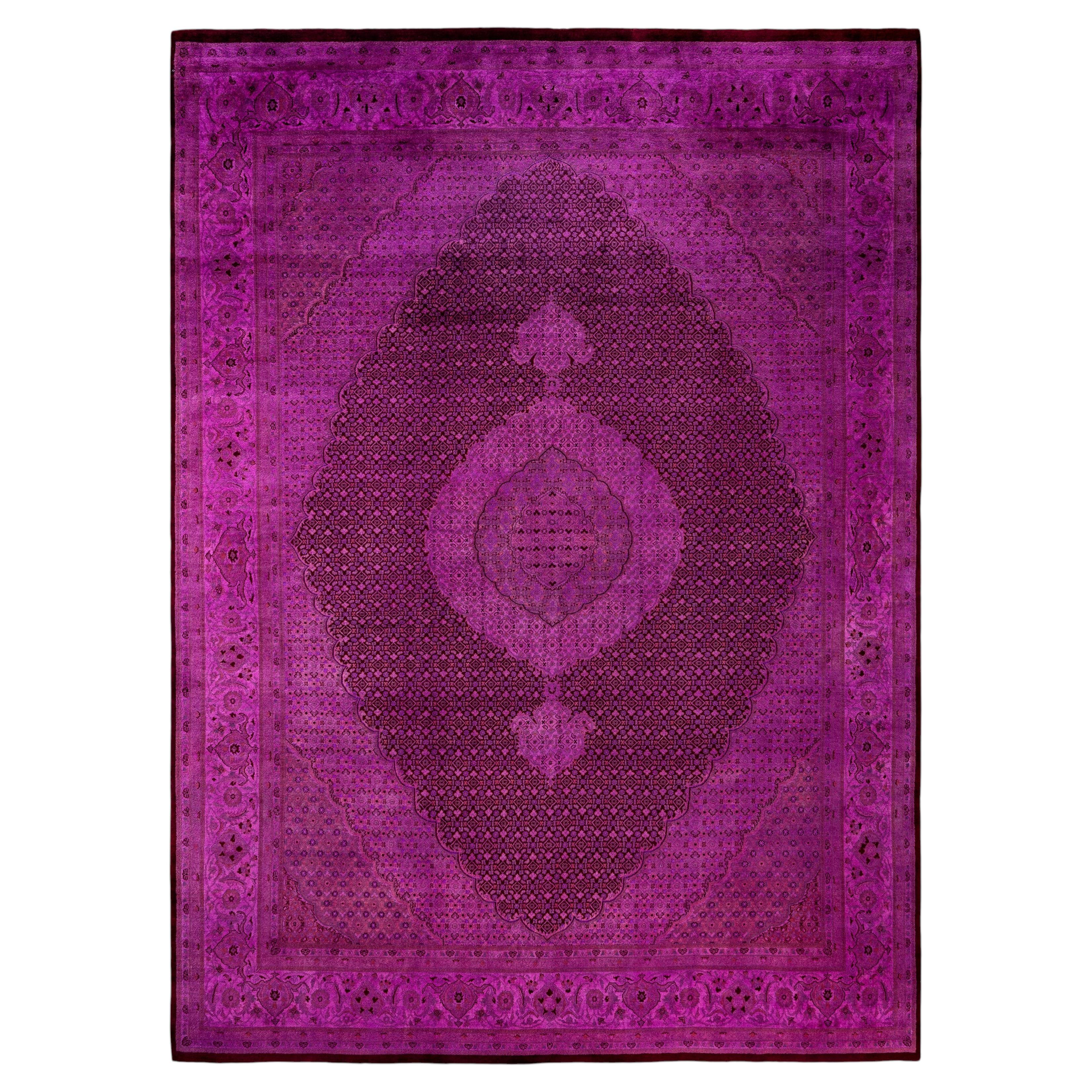 Overdyed Hand-Knotted Wool Modern-Contemporary Purple Area Rug 9' 0" x 12' 2" For Sale