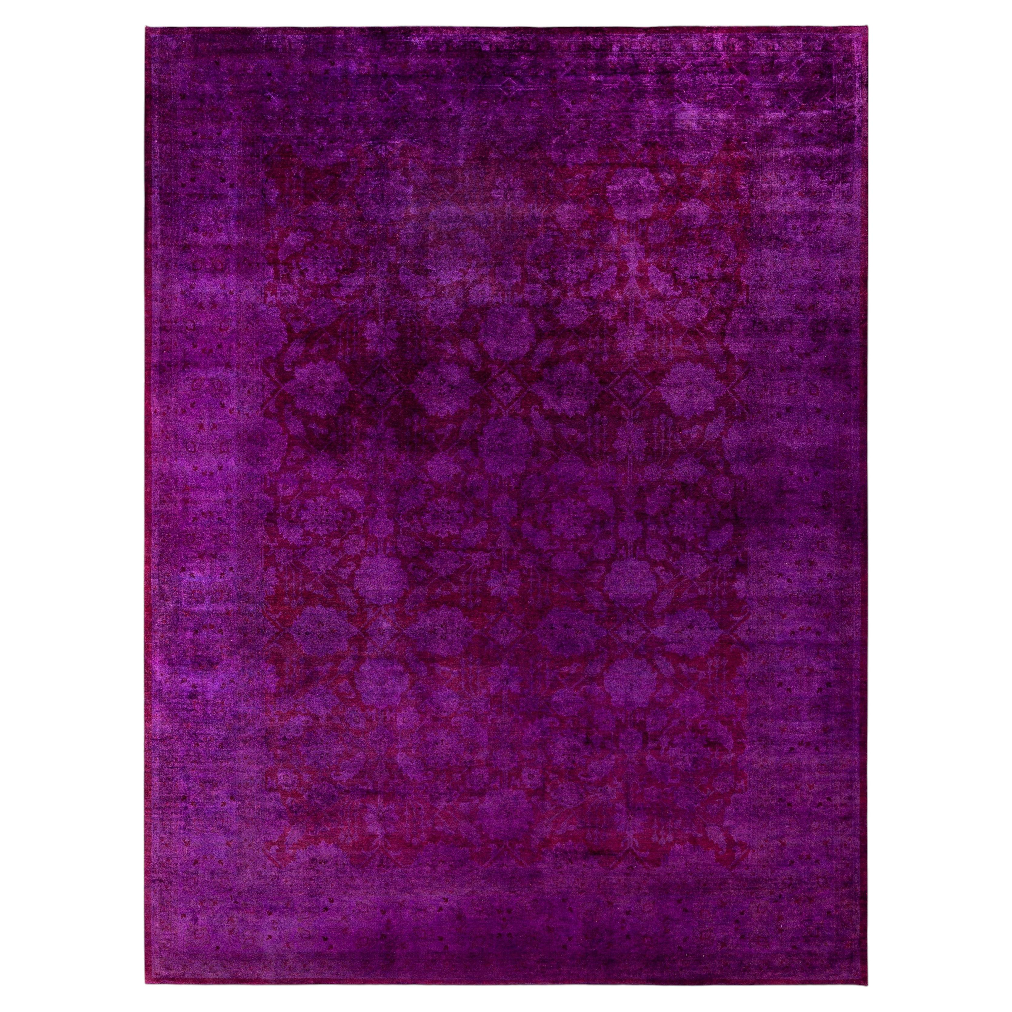 Overdyed Hand-Knotted Wool Modern-Contemporary Purple Area Rug 9' 1" x 11' 10"