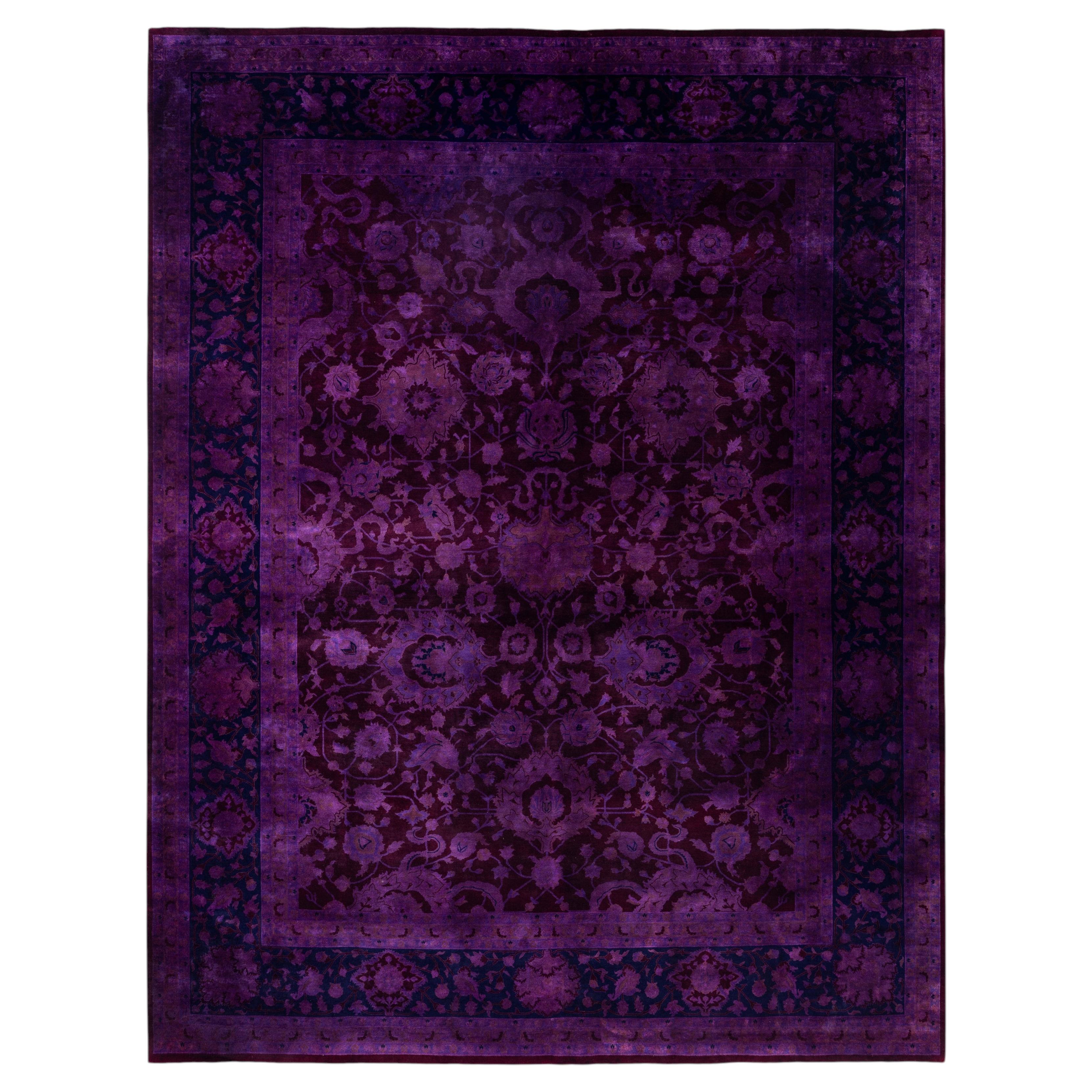 Overdyed Hand-Knotted Wool Modern-Contemporary Purple Area Rug 9' 1" x 11' 10"