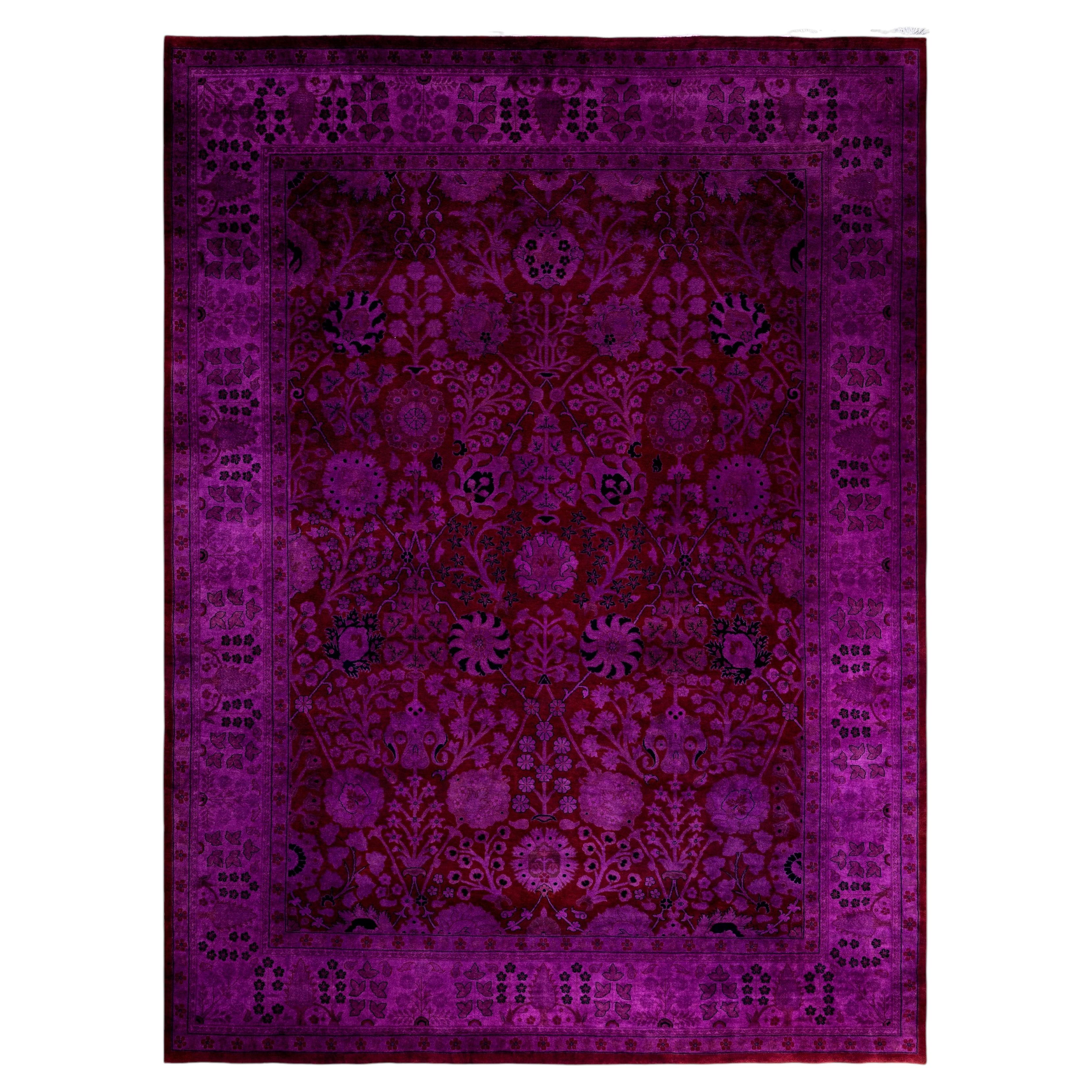 Overdyed Hand-Knotted Wool Modern-Contemporary Purple Area Rug 9' 1" x 12' 3"