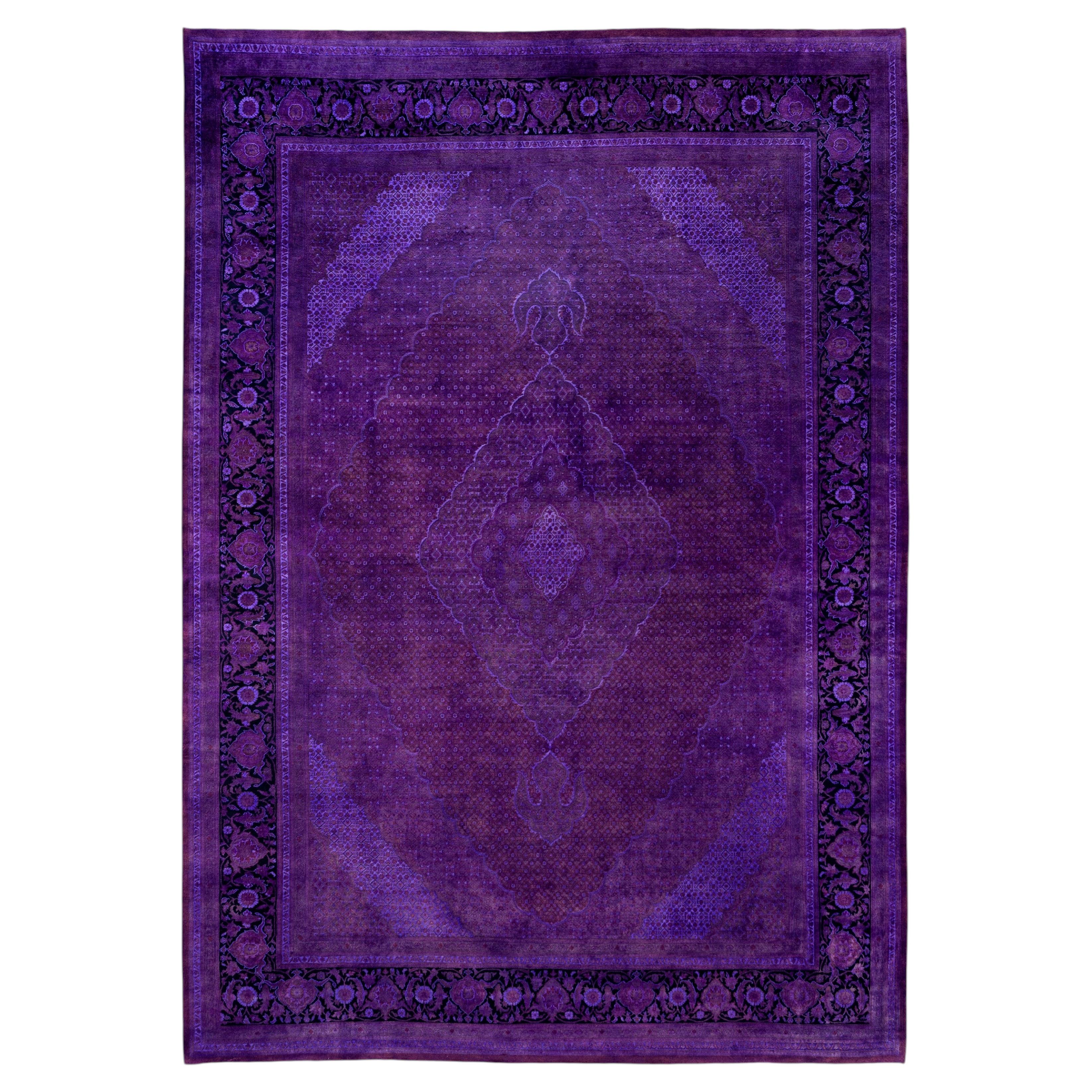Overdyed Hand-Knotted Wool Modern-Contemporary Purple Area Rug 9' 10" x 14' 1" For Sale