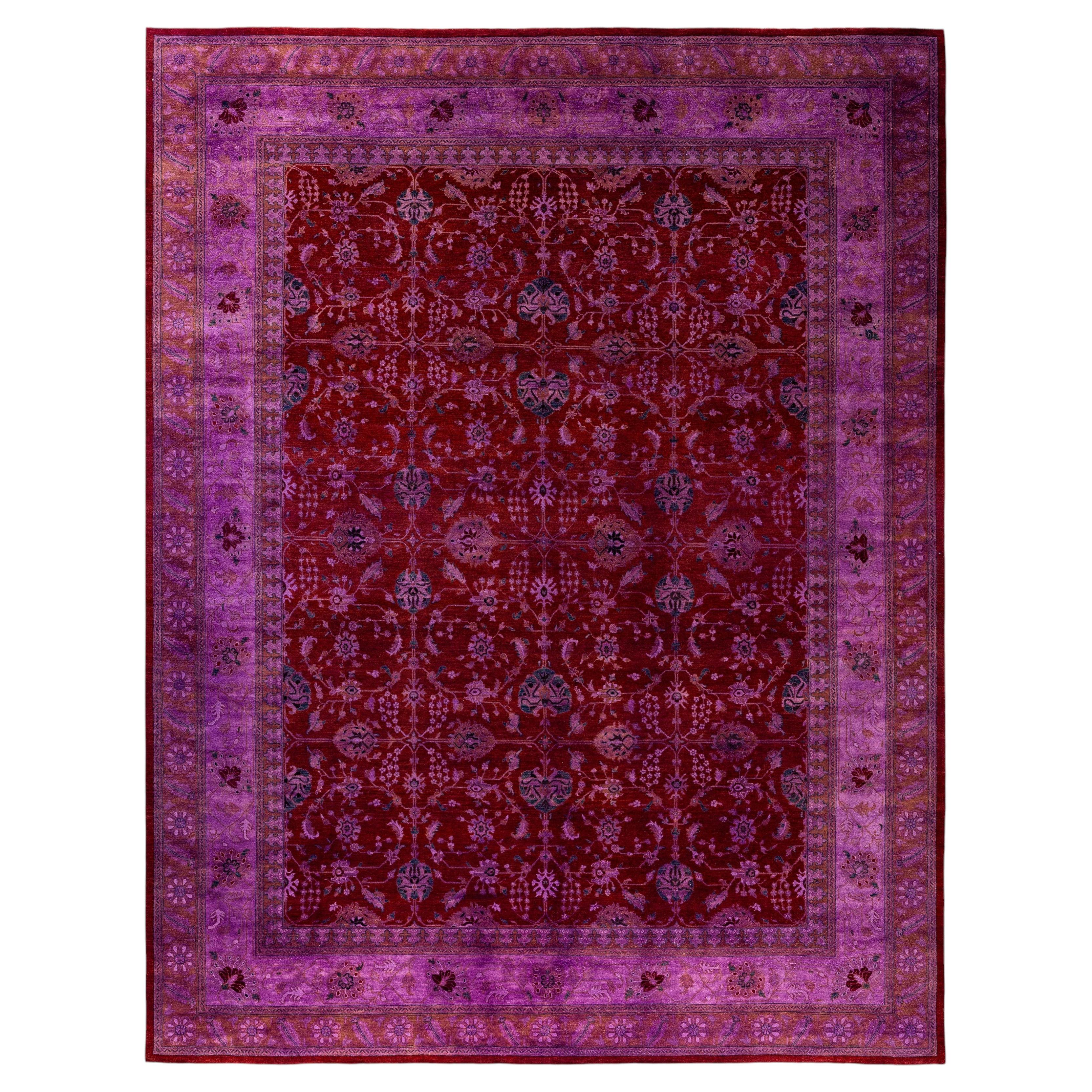 Overdyed Hand-Knotted Wool Modern-Contemporary Purple Area Rug 9' 2" x 11' 10"