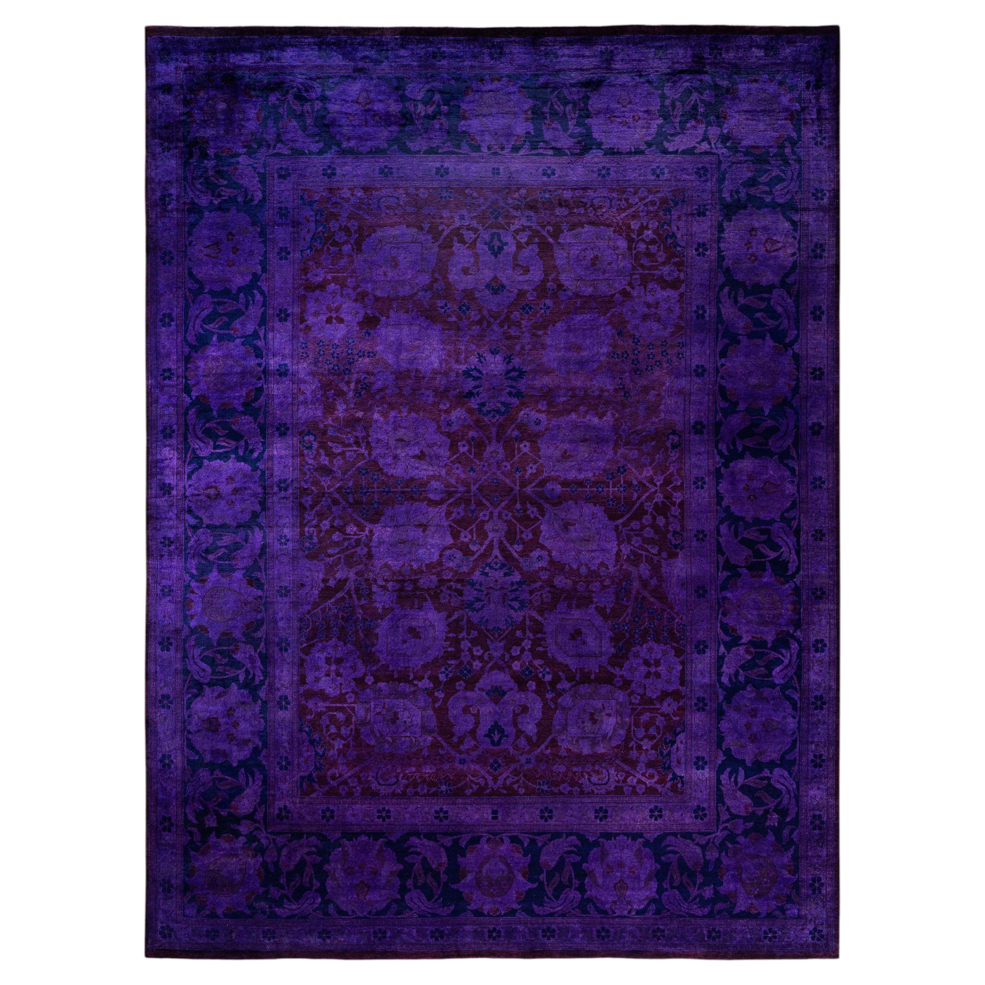 Overdyed Hand-Knotted Wool Modern-Contemporary Purple Area Rug 9' 2" x 12' 0"