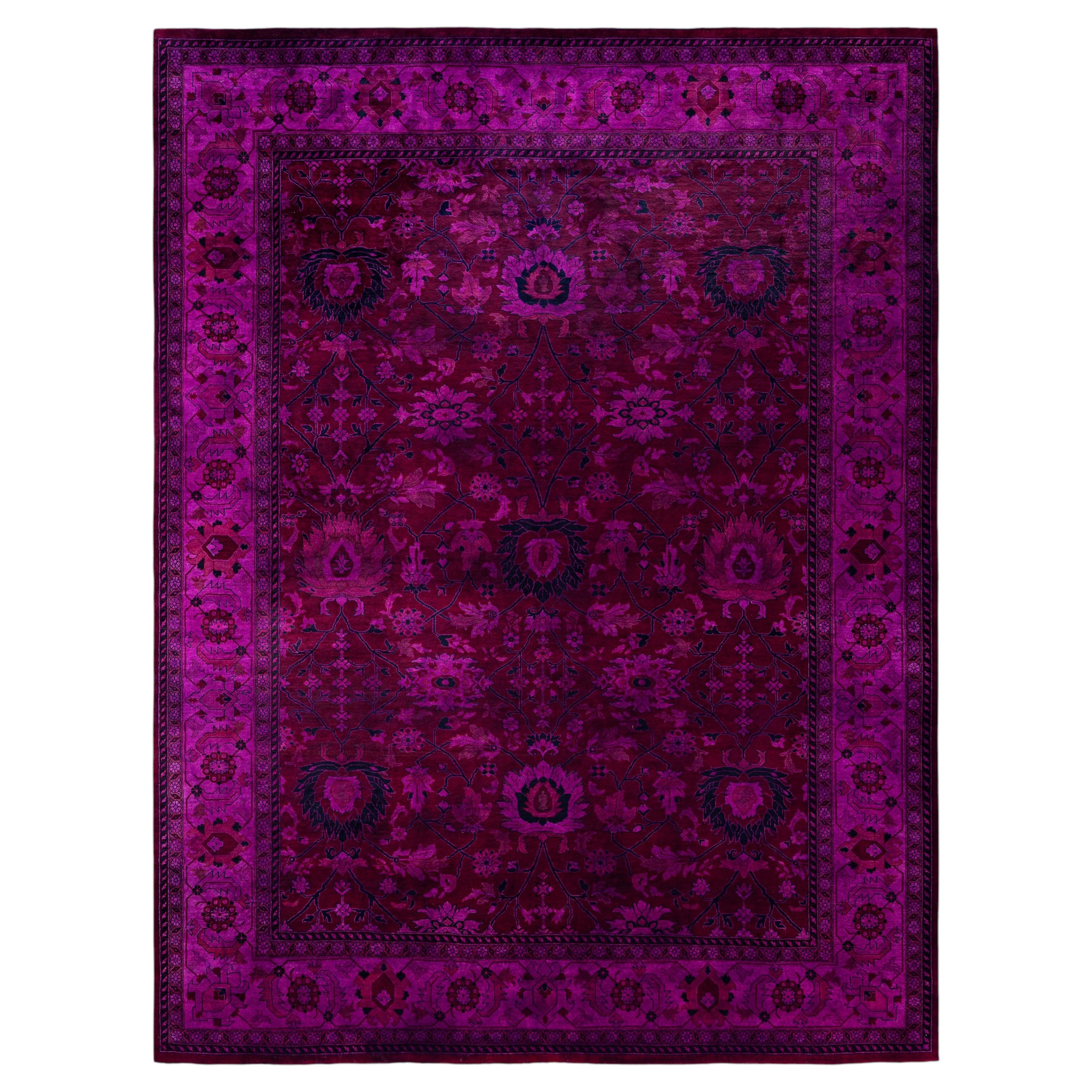 Overdyed Hand-Knotted Wool Modern-Contemporary Purple Area Rug 9' 3" x 12' 0"