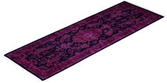 Runner viola moderno-contemporaneo in lana annodata a mano Overdyed 2' 1" x 6' 2"