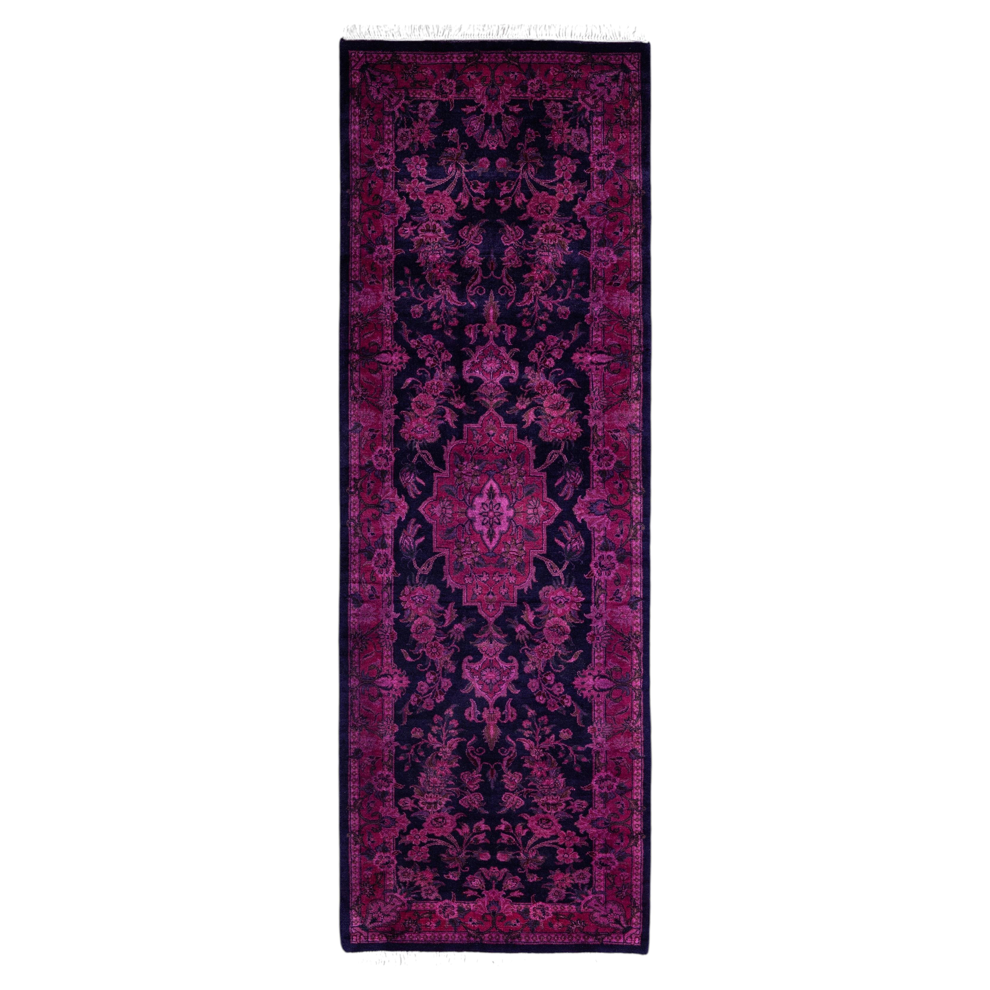 Overdyed Hand-Knotted Wool Modern-Contemporary Purple Runner 2' 1" x 6' 2"