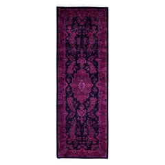 Runner viola moderno-contemporaneo in lana annodata a mano Overdyed 2' 1" x 6' 2"