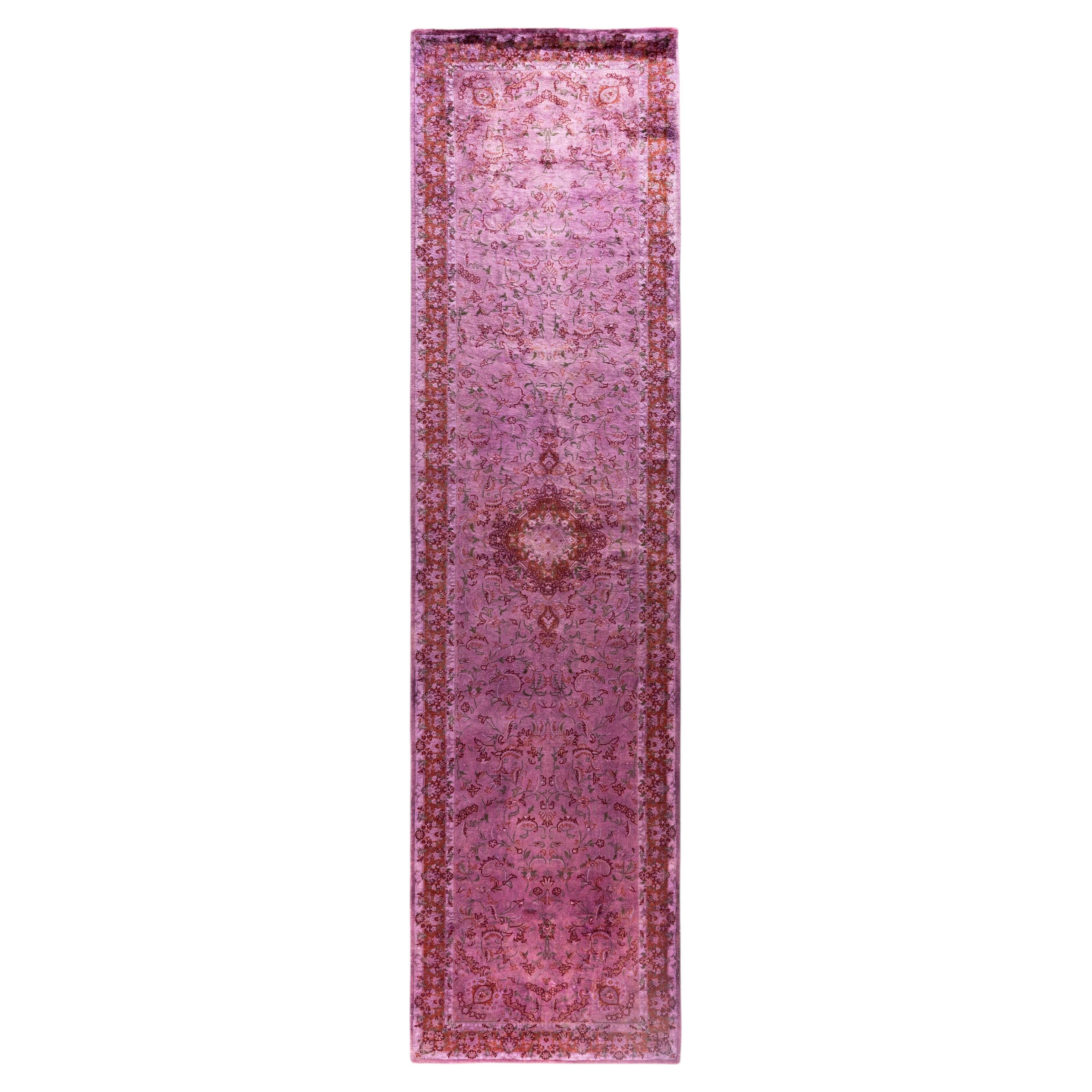 Overdyed Hand-Knotted Wool Modern-Contemporary Purple Runner 2' 6" x 10' 2"