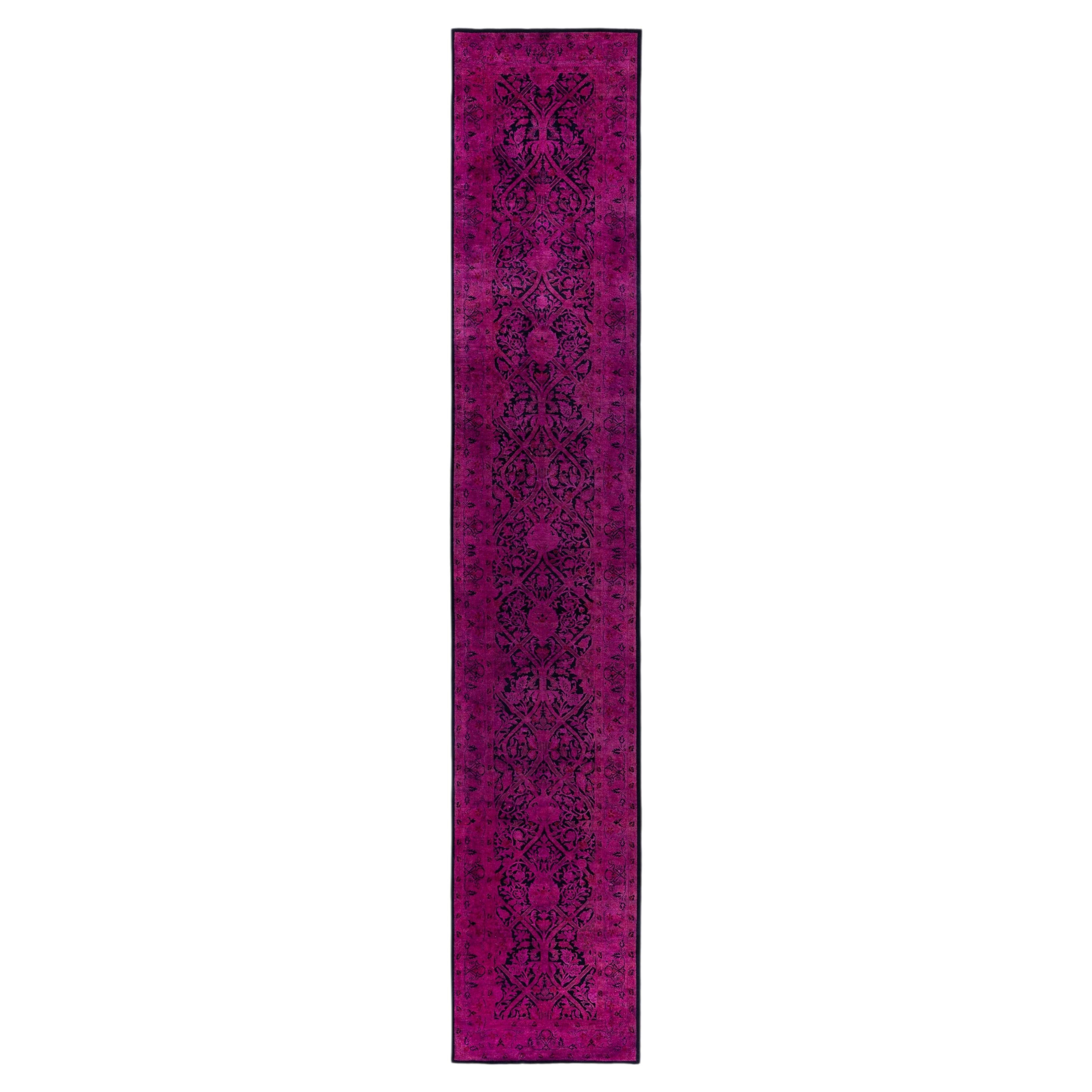 Overdyed Hand-Knotted Wool Modern-Contemporary Purple Runner 2' 6" x 14' 1"