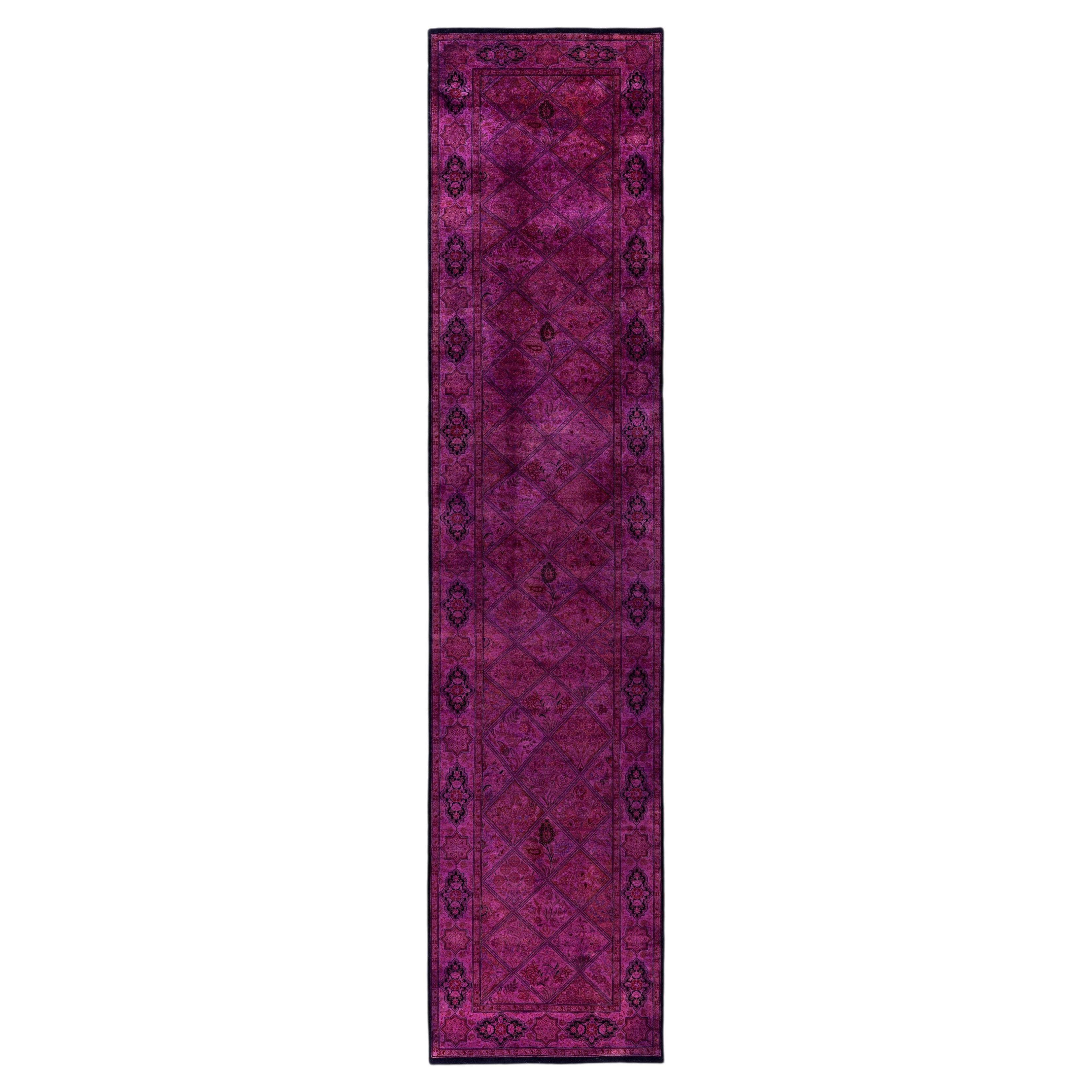 Overdyed Hand-Knotted Wool Modern-Contemporary Purple Runner 2' 7" x 11' 8"