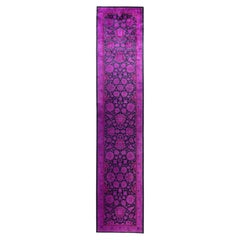 Overdyed Hand-Knotted Wool Modern-Contemporary Purple Runner 2' 7" x 12' 7"