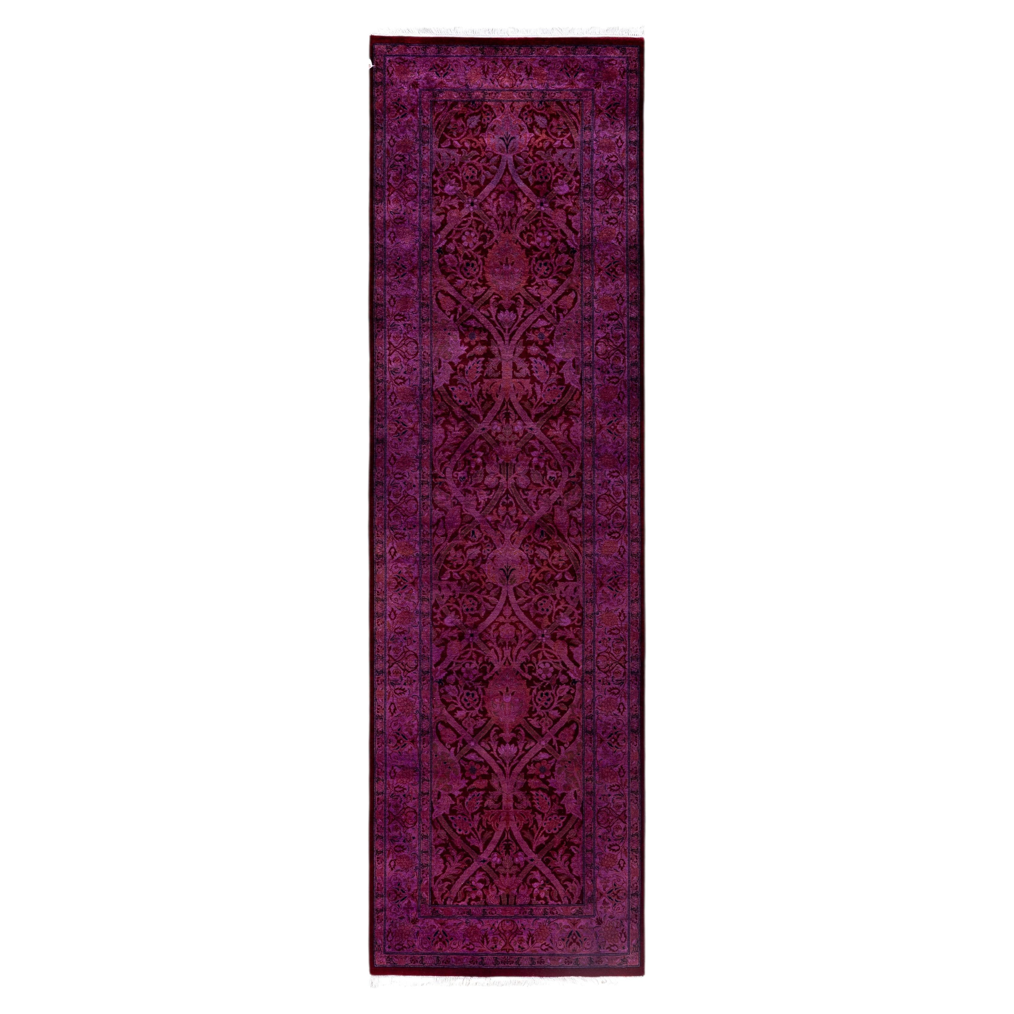 Overdyed Hand-Knotted Wool Modern-Contemporary Purple Runner 2' 7" x 9' 0"