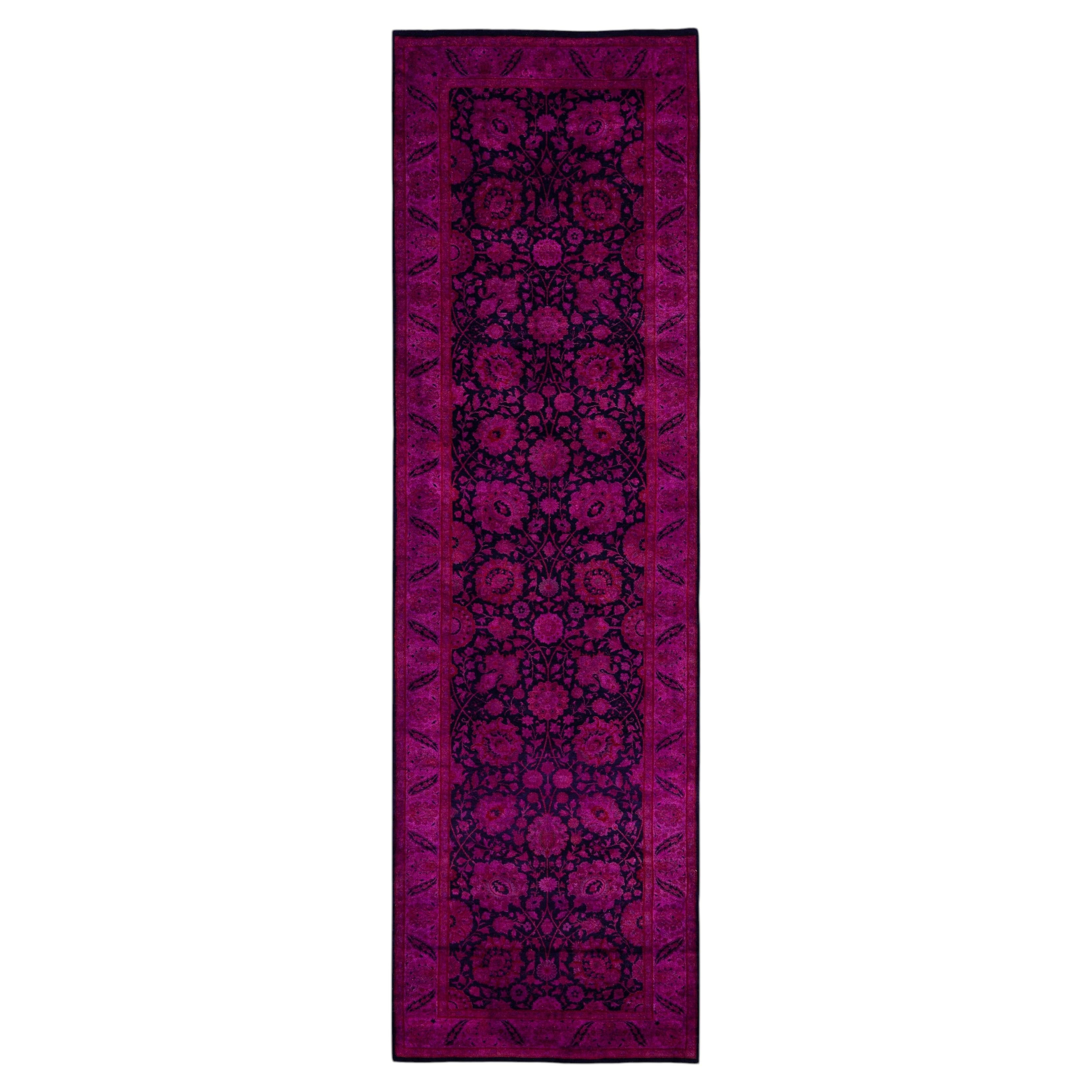 Overdyed Hand-Knotted Wool Modern-Contemporary Purple Runner 3' 0" x 10' 9"